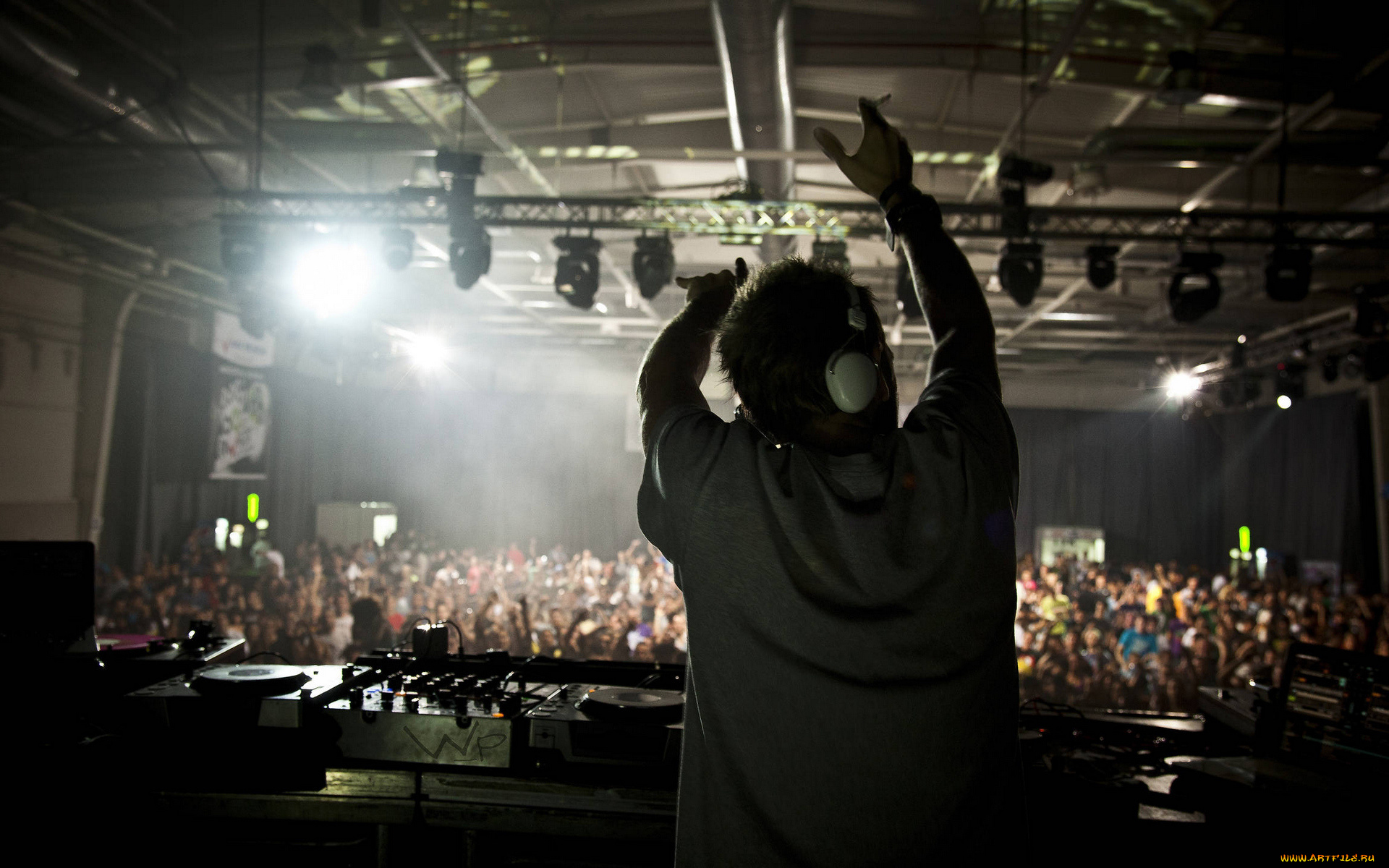 музыка, -другое, толпа, дискотека, наушники, диджей