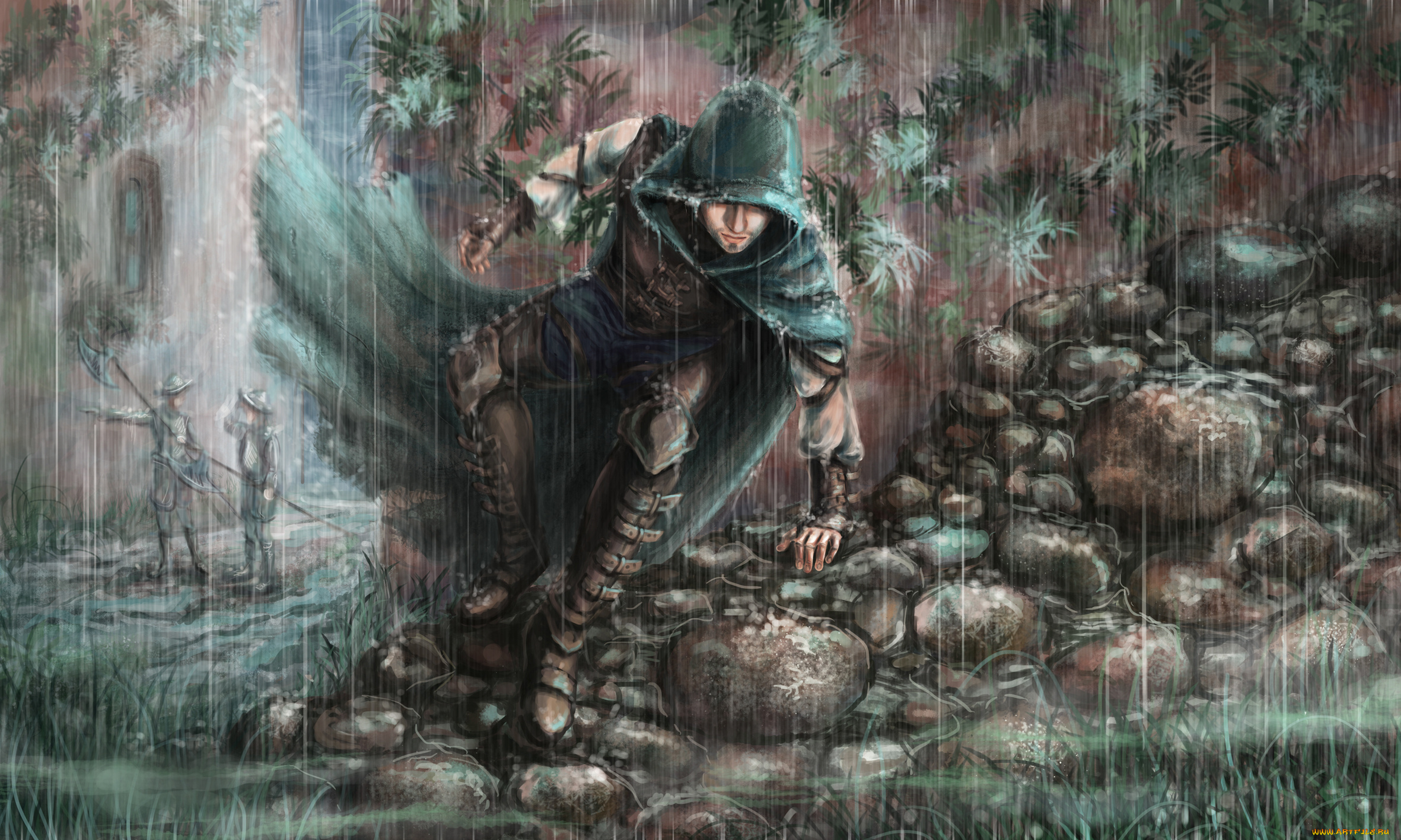 фэнтези, люди, капюшон, фон, мужчина