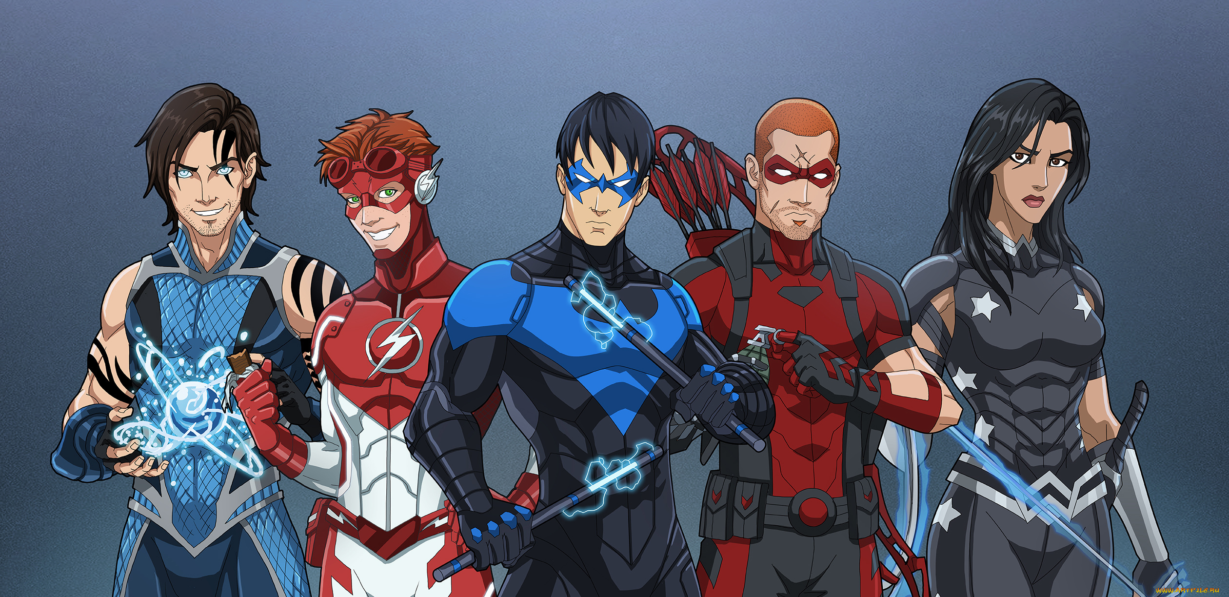 рисованное, комиксы, униформа, взгляд, фон, девушка, мужчины