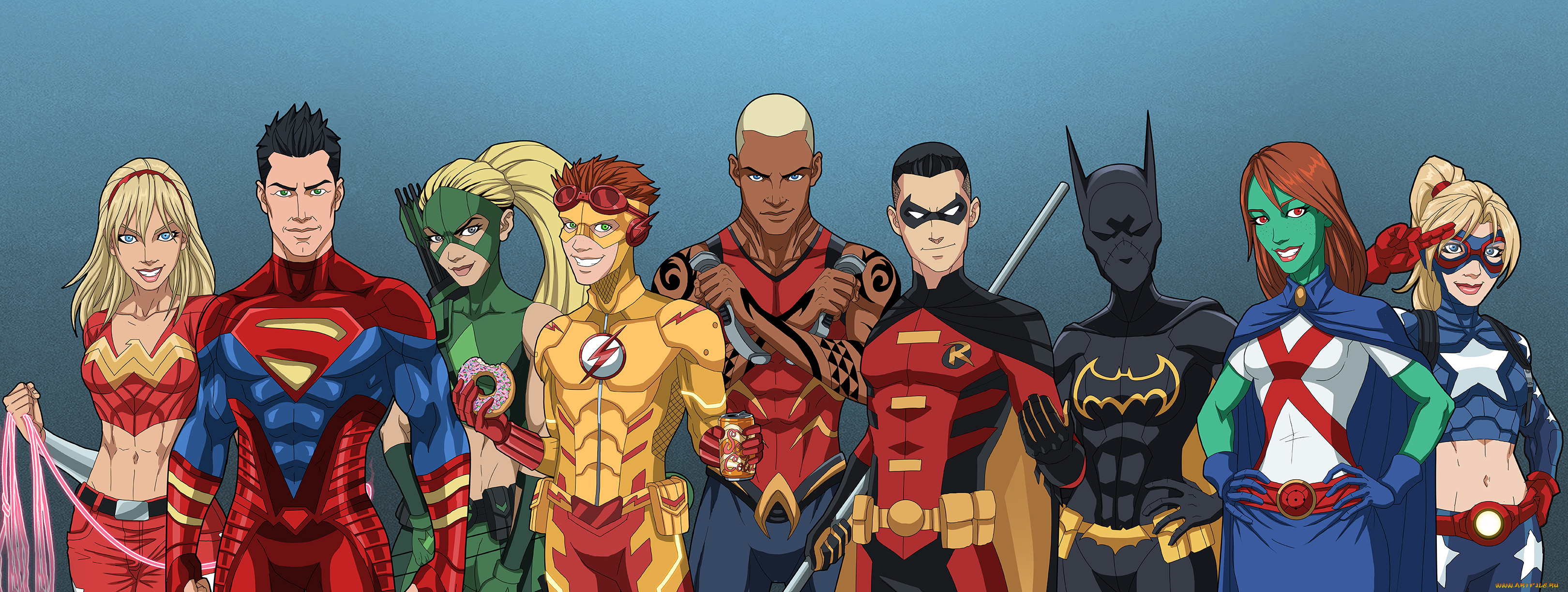 рисованное, комиксы, мужчины, униформа, взгляд, девушки, фон