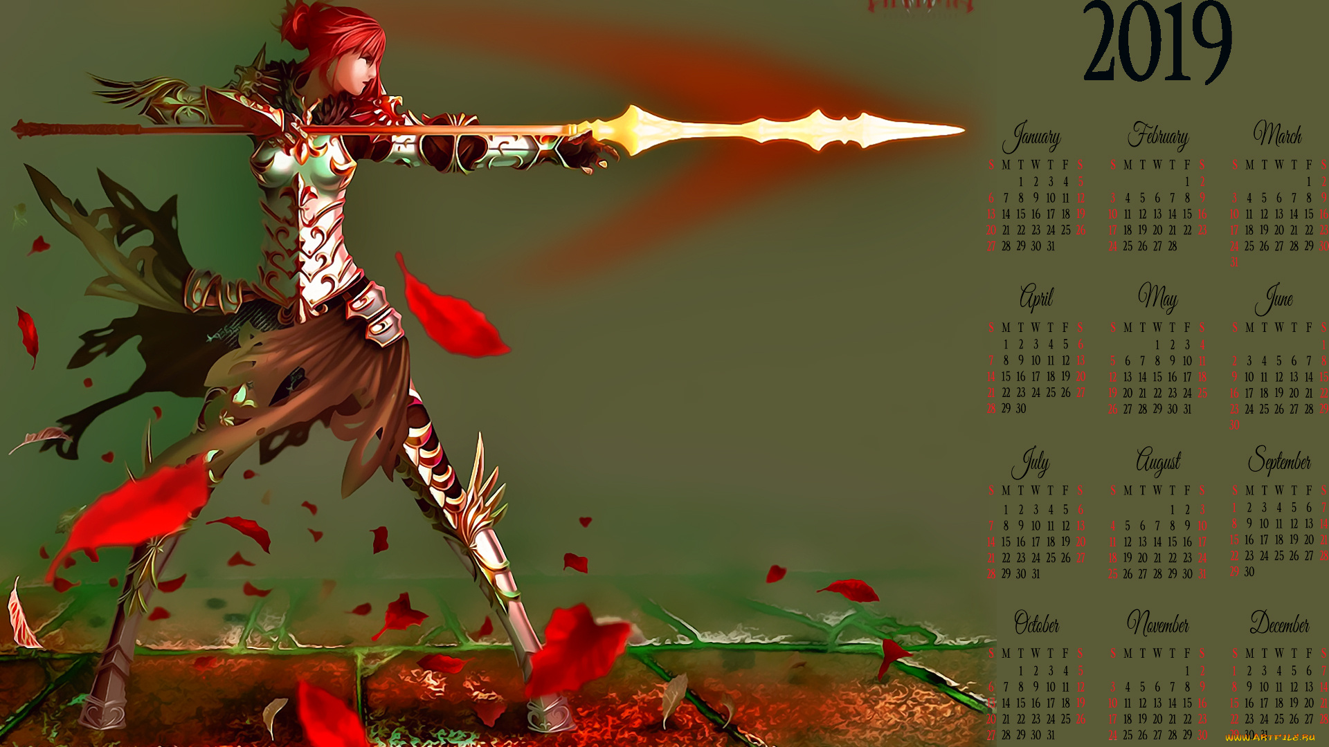 календари, фэнтези, девушка, оружие, профиль, женщина, calendar, 2019