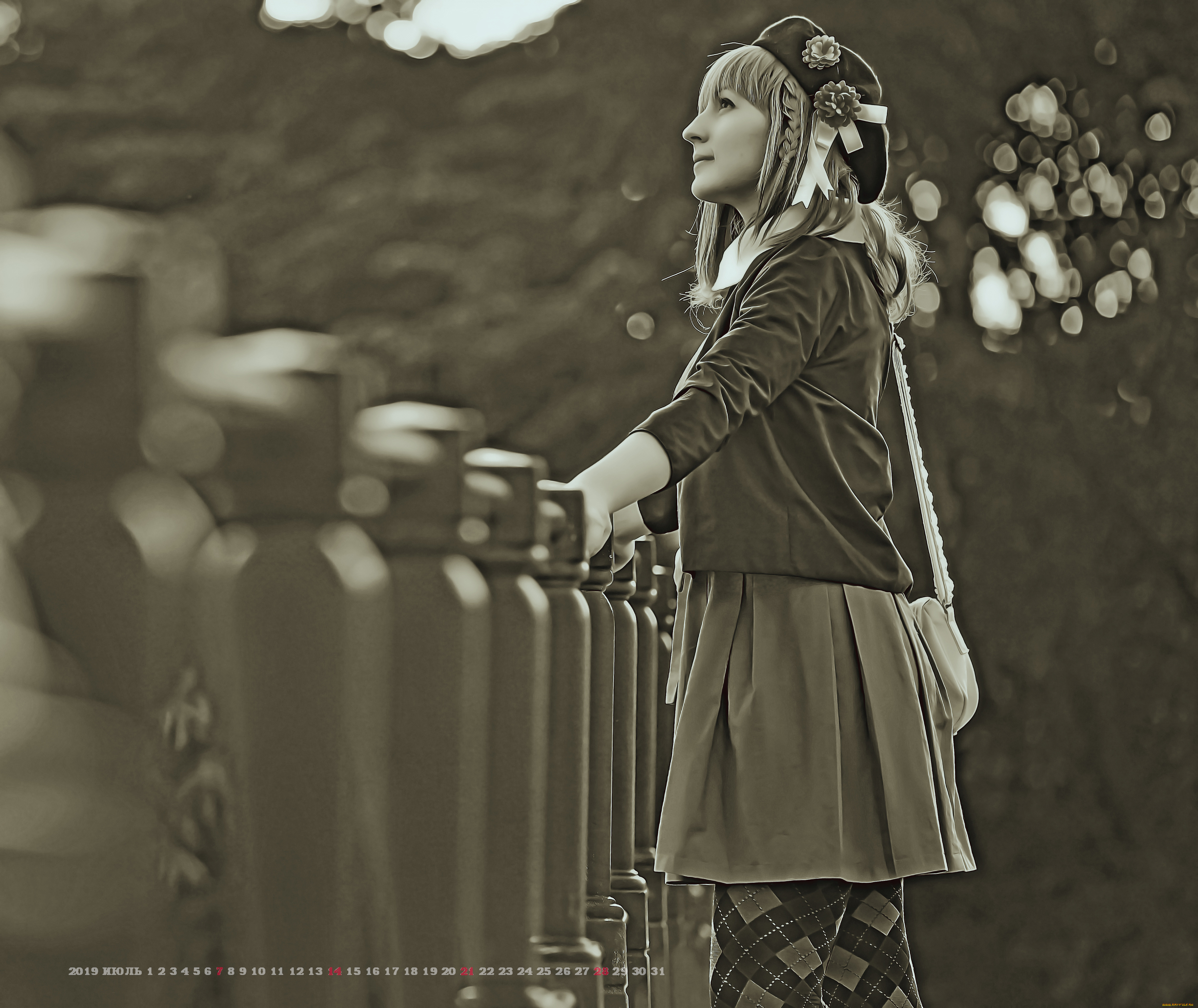 календари, компьютерный, дизайн, calendar, девушка, берет, улица, женщина, 2019