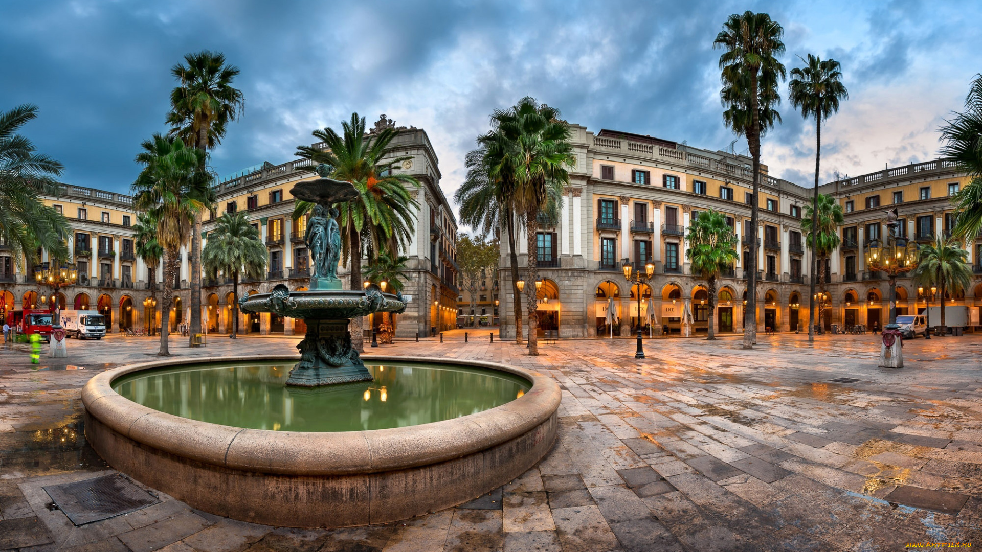 города, барселона, , испания, площадь, фонтан