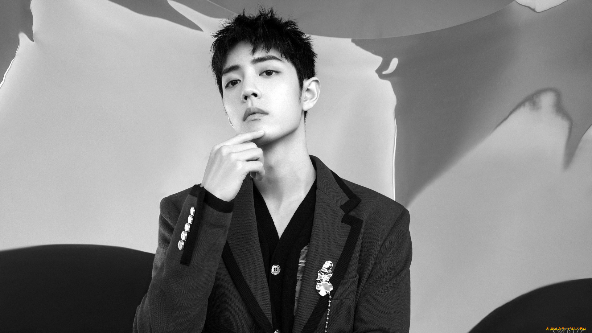 мужчины, xiao, zhan, актер, пиджак, брошь