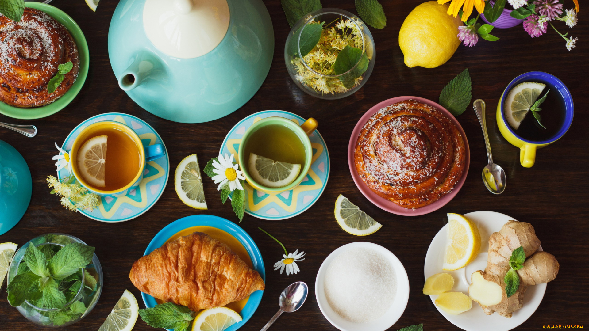 еда, напитки, , чай, сдобы, имбирь, чай, мята, лимон