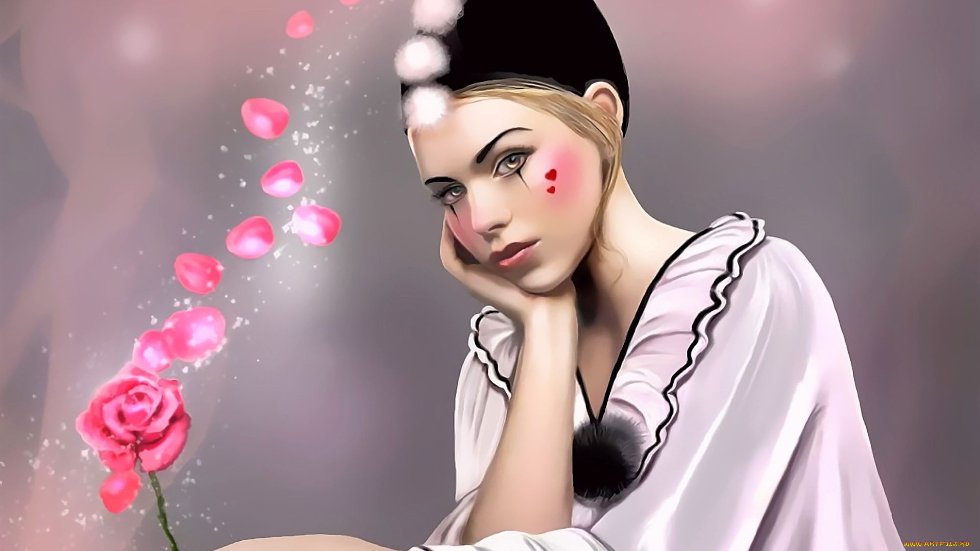 фэнтези, девушки, девушка, шапочка, цветок