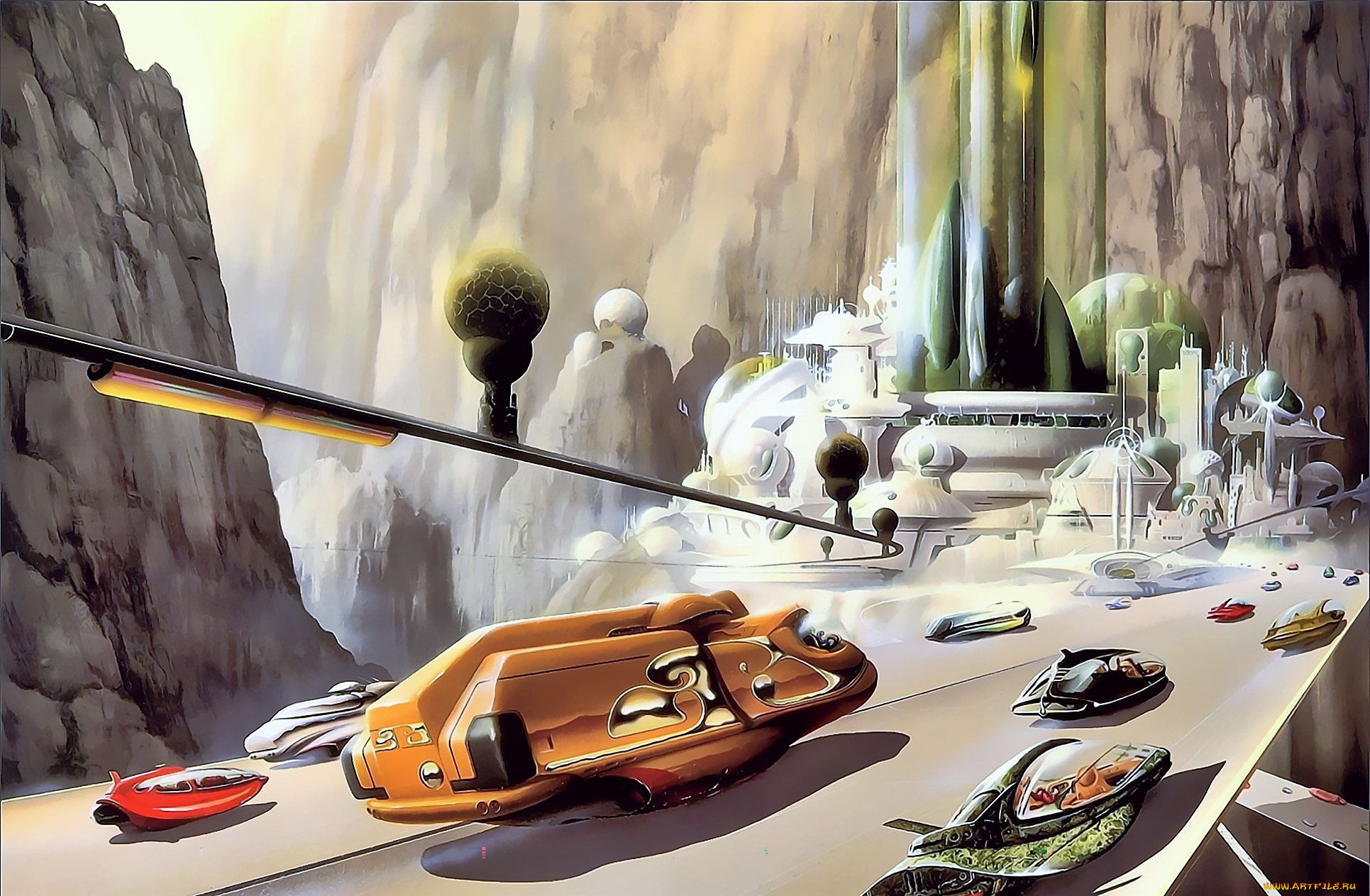 фэнтези, иные, миры, , иные, времена, город, скалы, дорога, транспорт