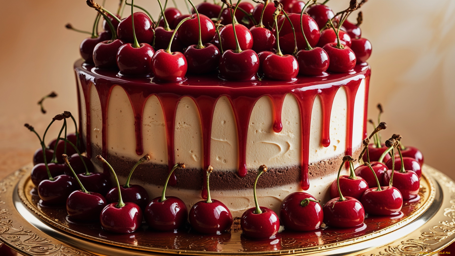 3д, графика, еда-, food, торт, вишни