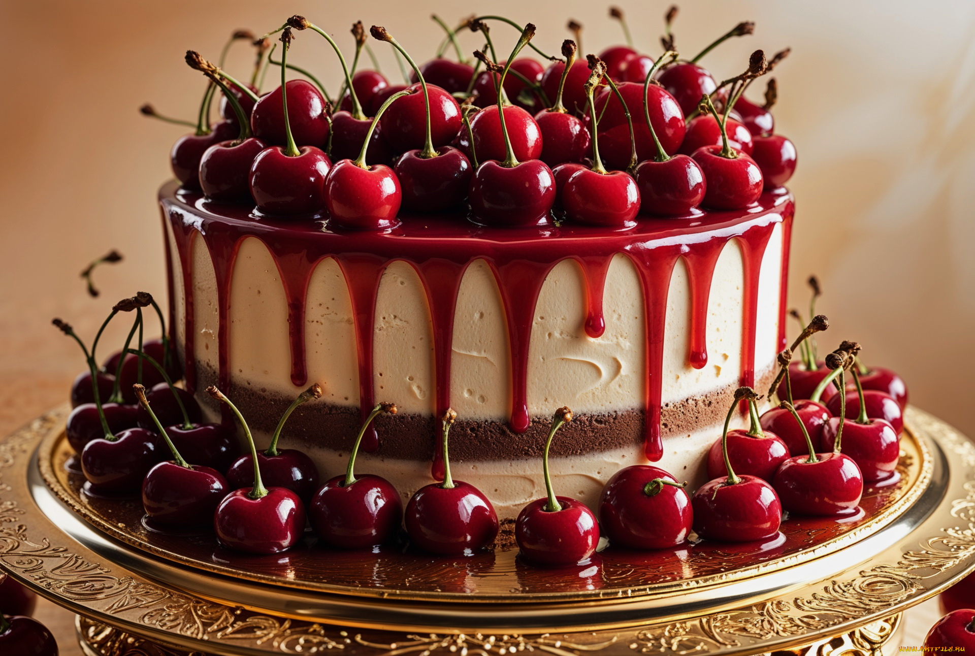 3д, графика, еда-, food, торт, вишни