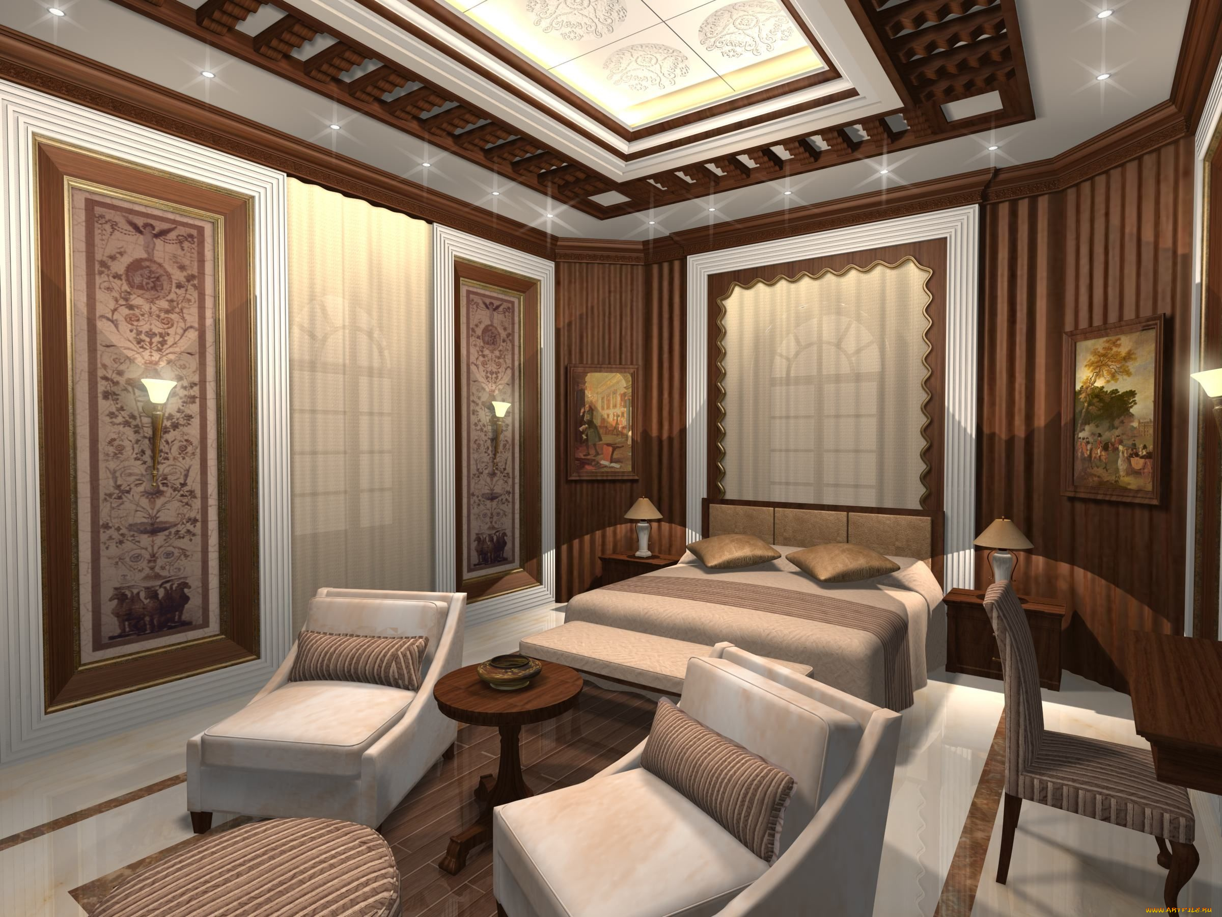 3д, графика, realism, реализм, кровать, подушка, кресло, спальня