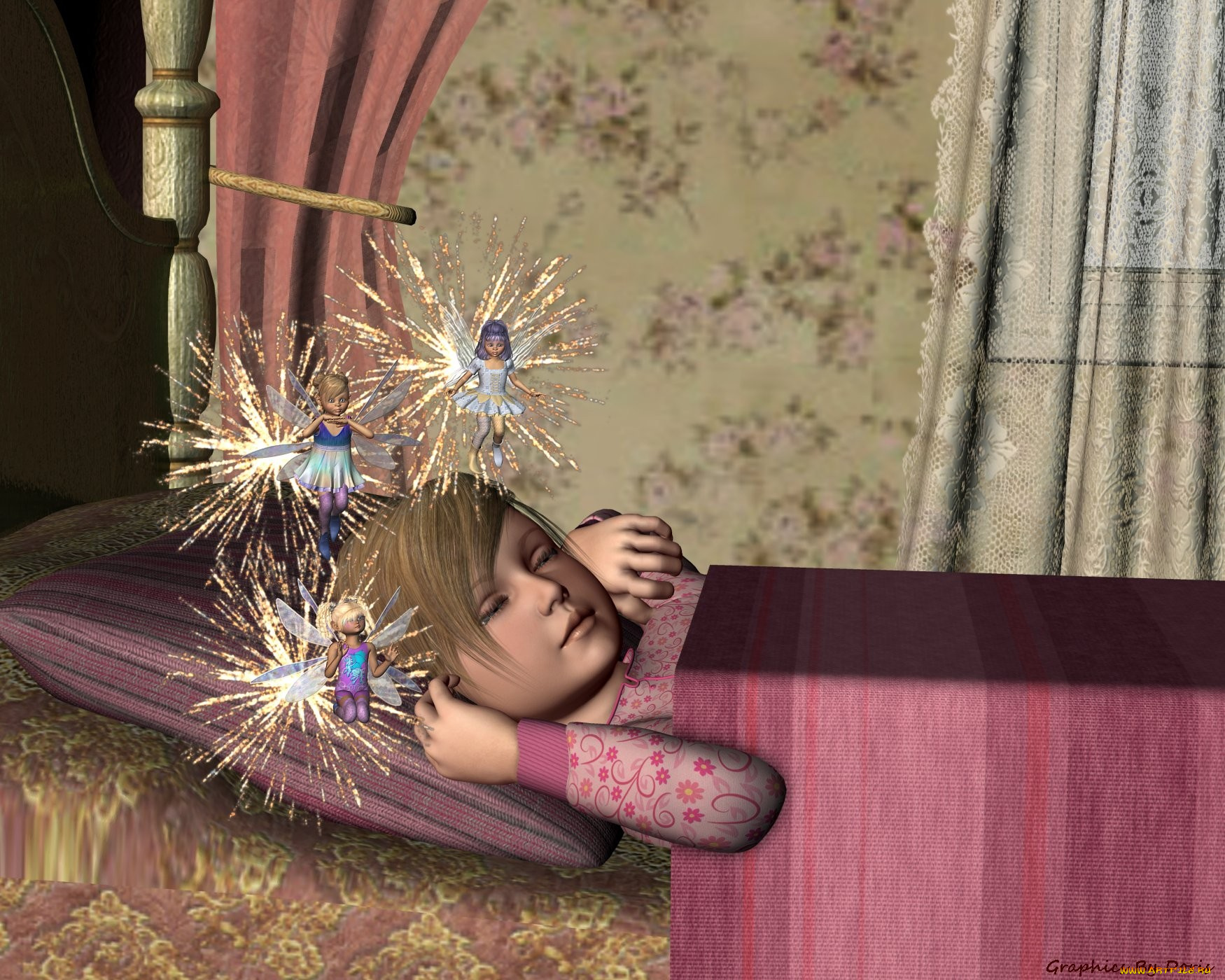 3д, графика, fantasy, фантазия, эльфы, сон, девушка