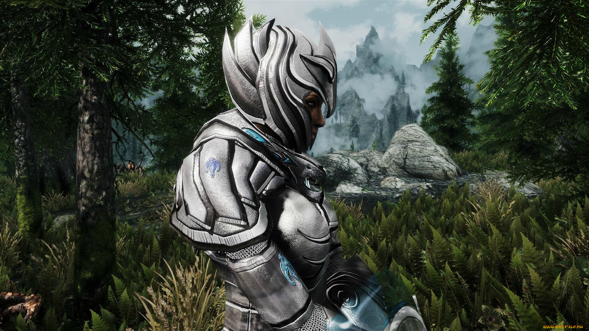 3д, графика, fantasy, фантазия, лес, скафандр, горы
