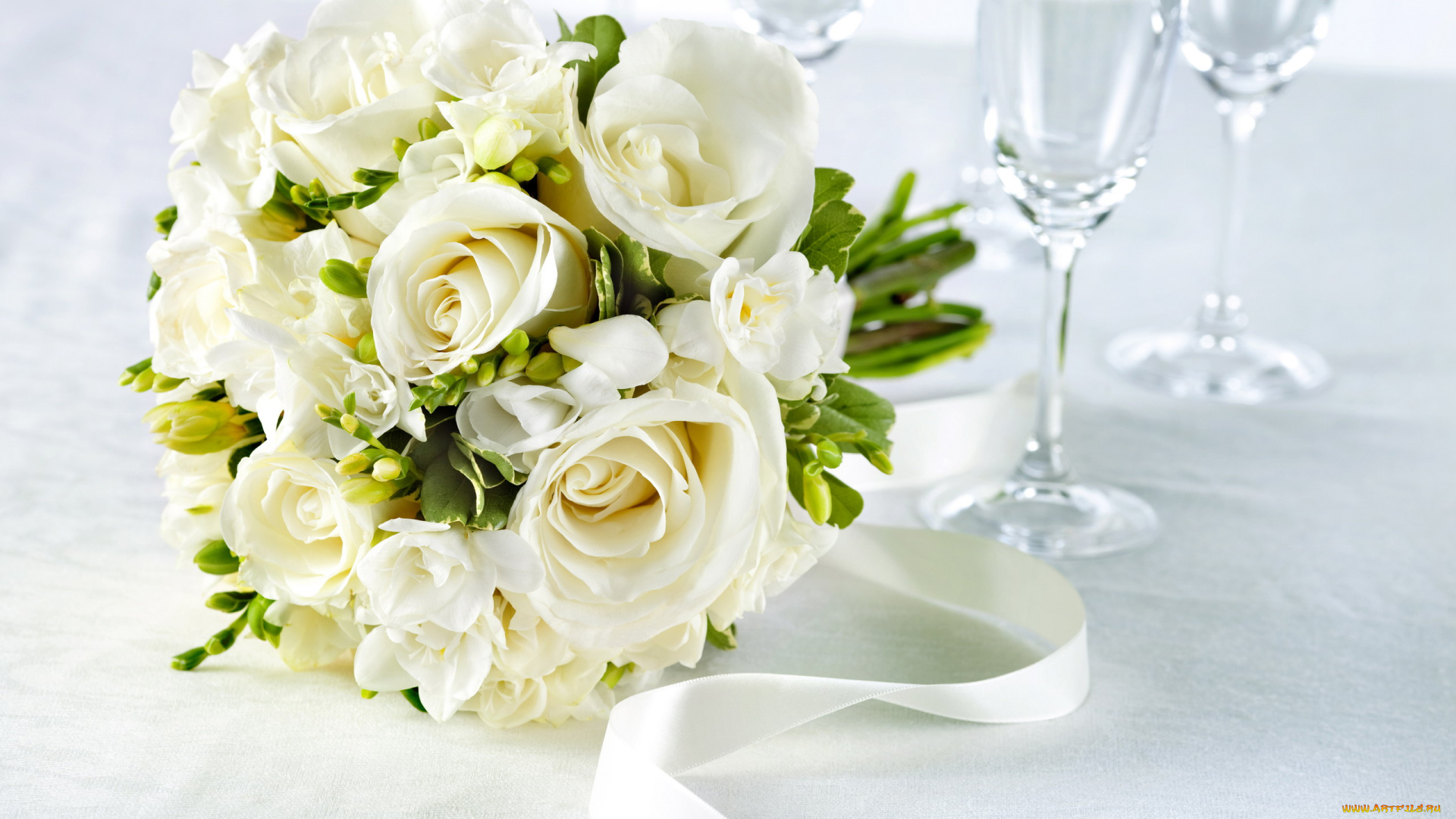 цветы, букеты, композиции, белый, фрезии, розы