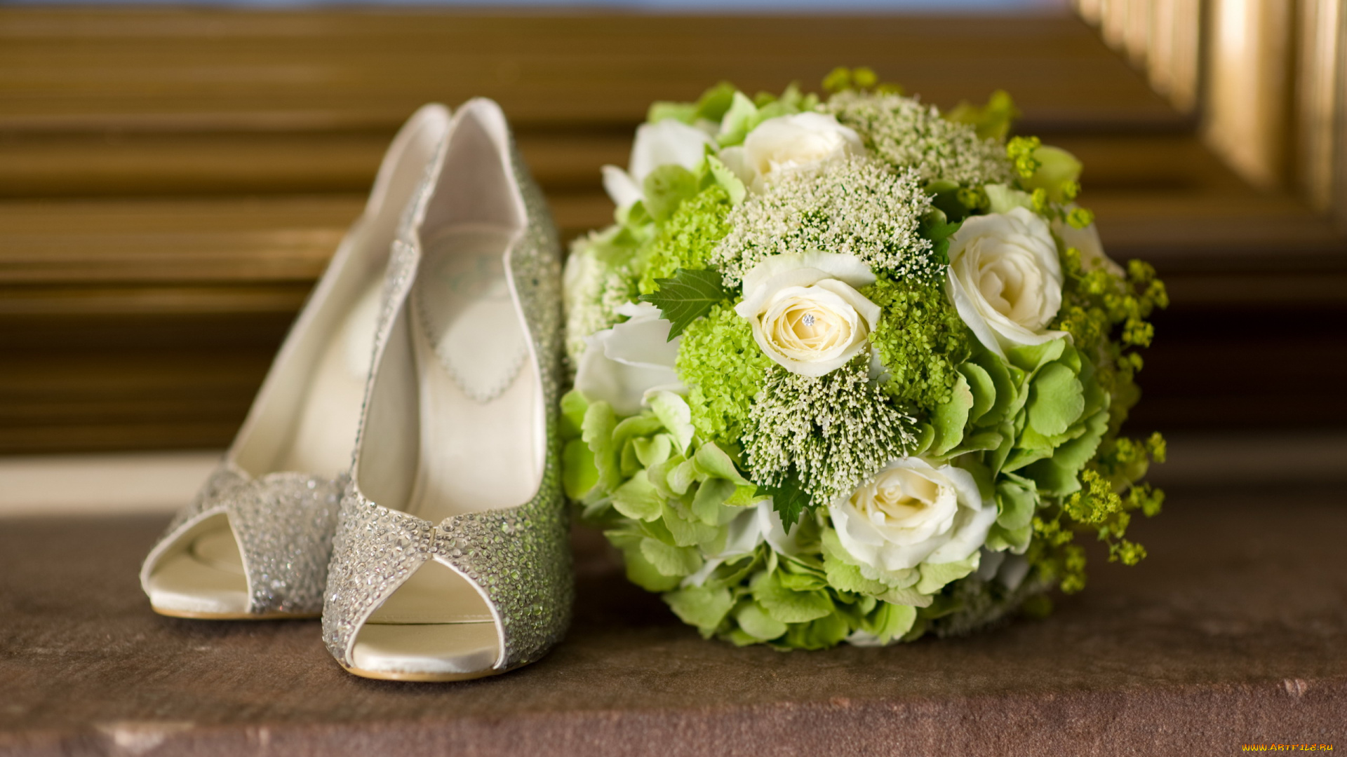 цветы, букеты, композиции, гортензия, туфли, свадебный, букет, розы