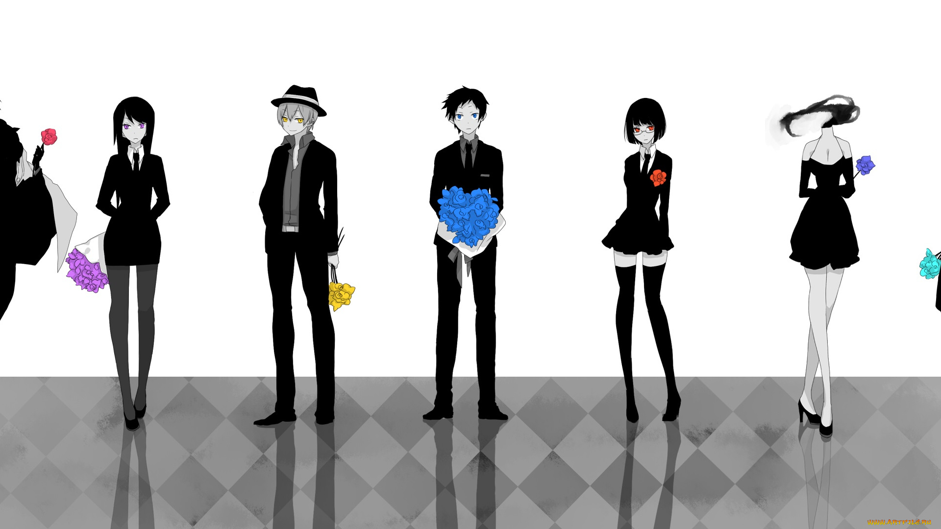 аниме, dyurarara, kida, masaomi, ryuugamine, mikado, heiwajima, shizuo, orihara, izaya, мужчины, девушки, yagiri, namie, celty, sturluson, sonohara, anri, дюрарара, арт, персонажи, белый, фон