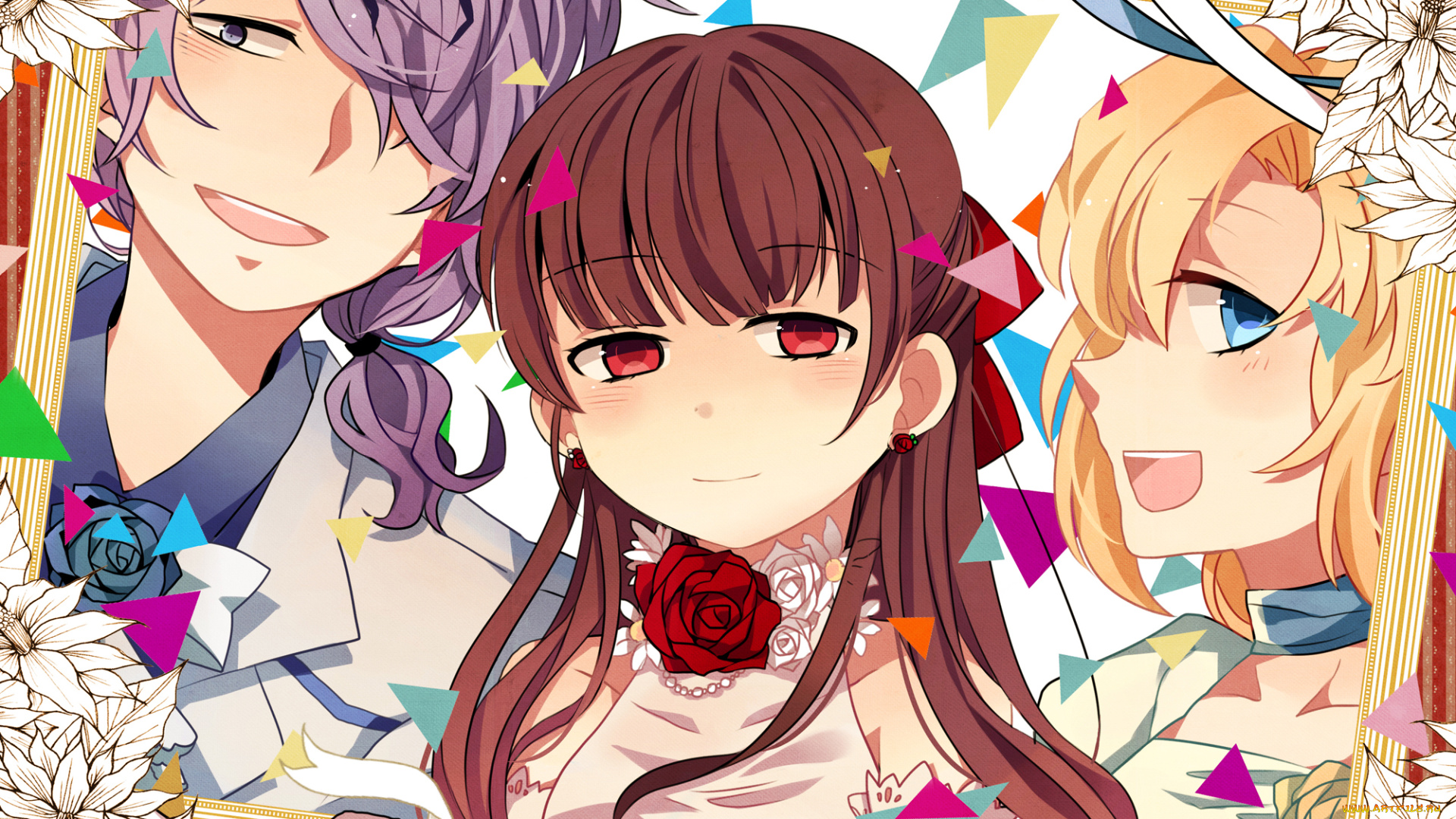 аниме, ib, цветы, портрет, eve, розы, рамка, garry, девушки, парень, mary