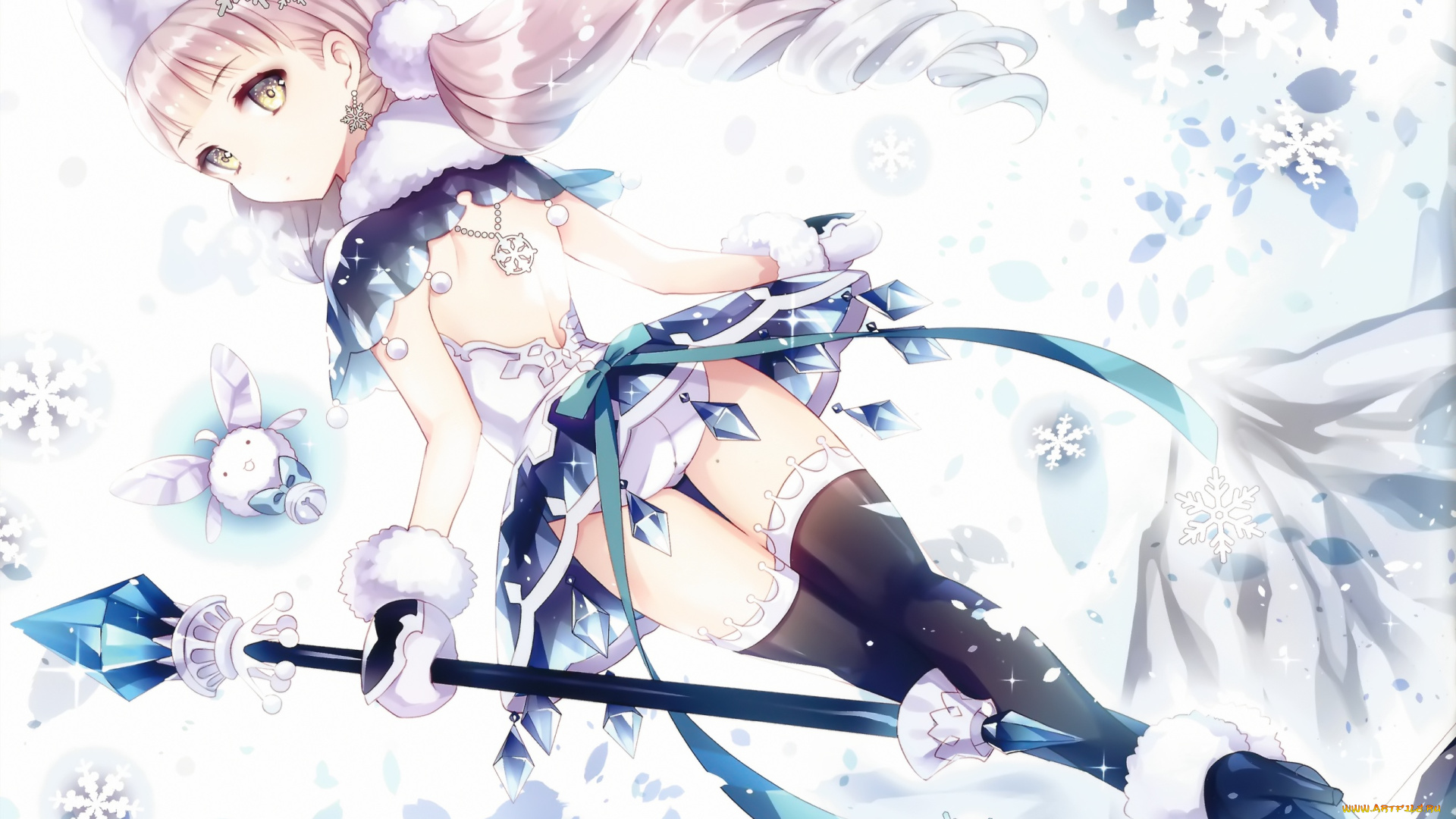 by, shiwasu, horio, аниме, -merry, chrismas, &, winter, девушка, арт, украшения, взгляд, посох, снежинки