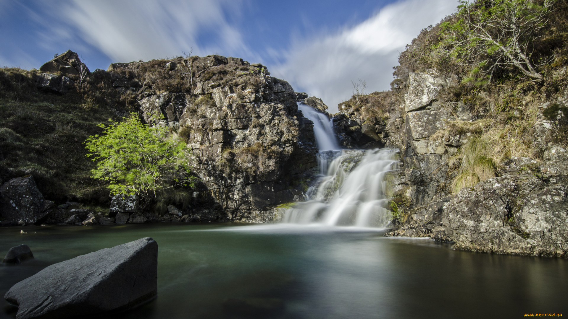 природа, водопады, водопад, обрыв, река