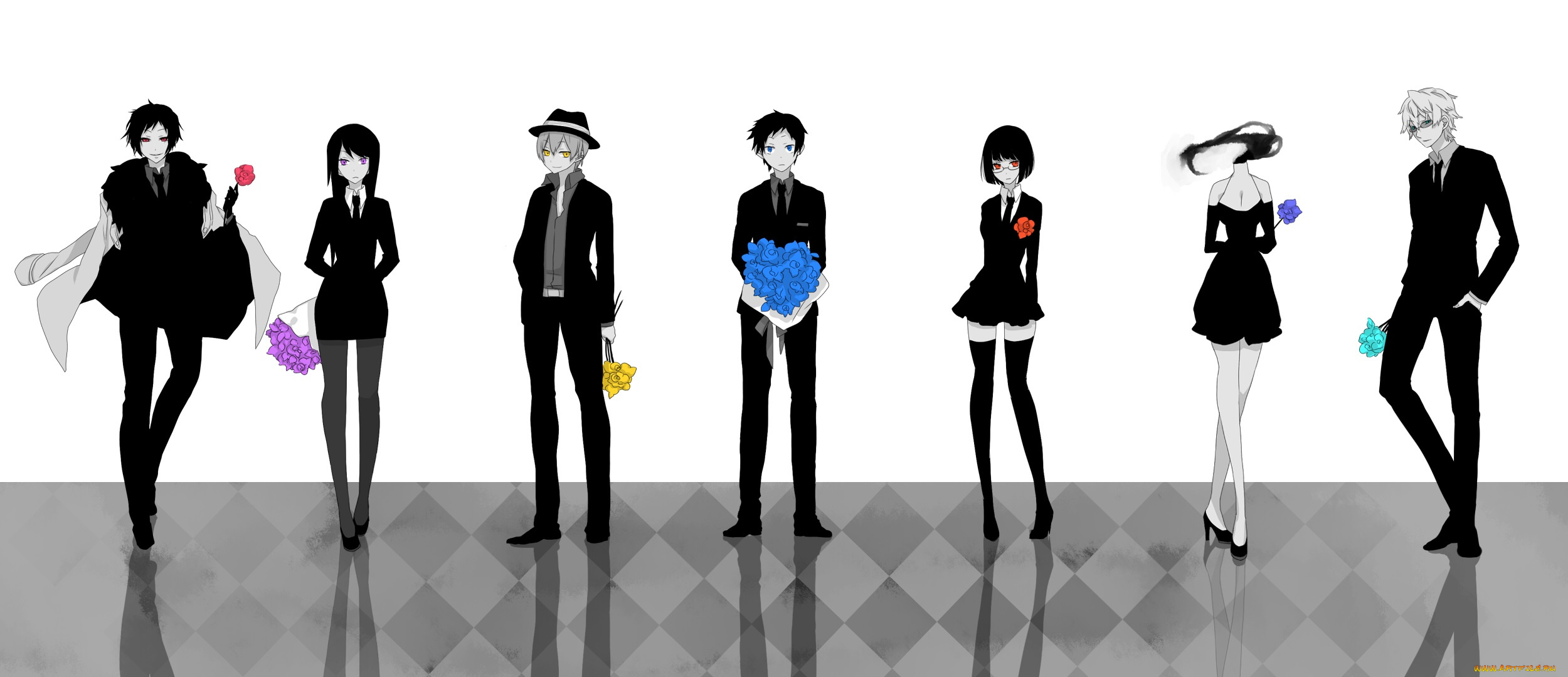 аниме, dyurarara, kida, masaomi, ryuugamine, mikado, heiwajima, shizuo, orihara, izaya, мужчины, девушки, yagiri, namie, celty, sturluson, sonohara, anri, дюрарара, арт, персонажи, белый, фон