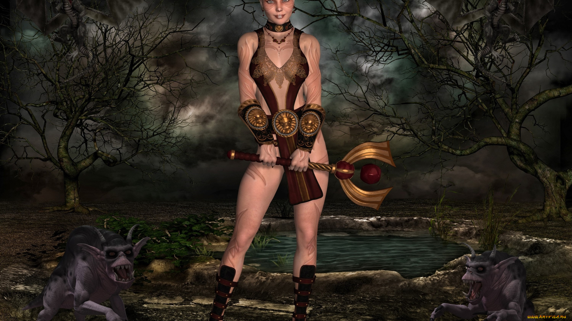 3д, графика, эльфы, , elves, существа, фон, взгляд, эльфийка