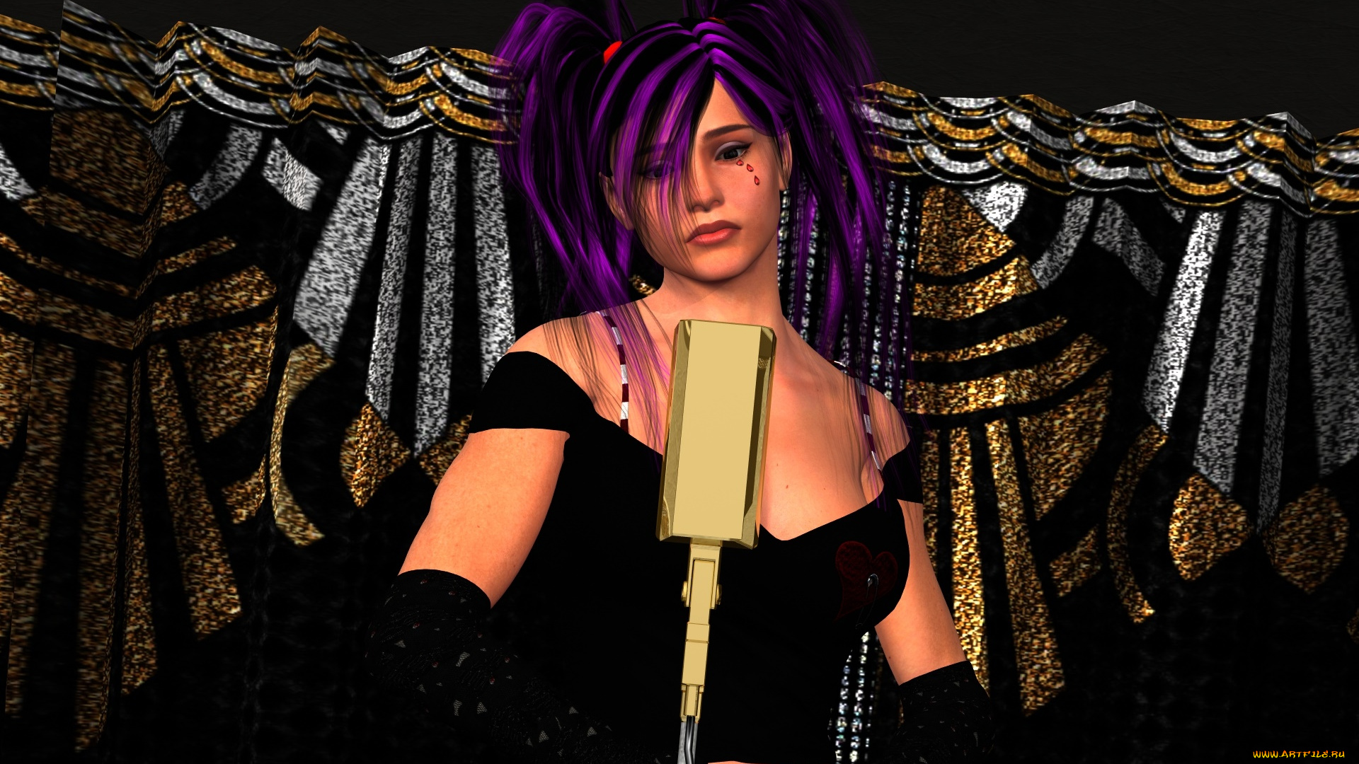 3д, графика, люди, , people, девушка, фон, микрофон, взгляд