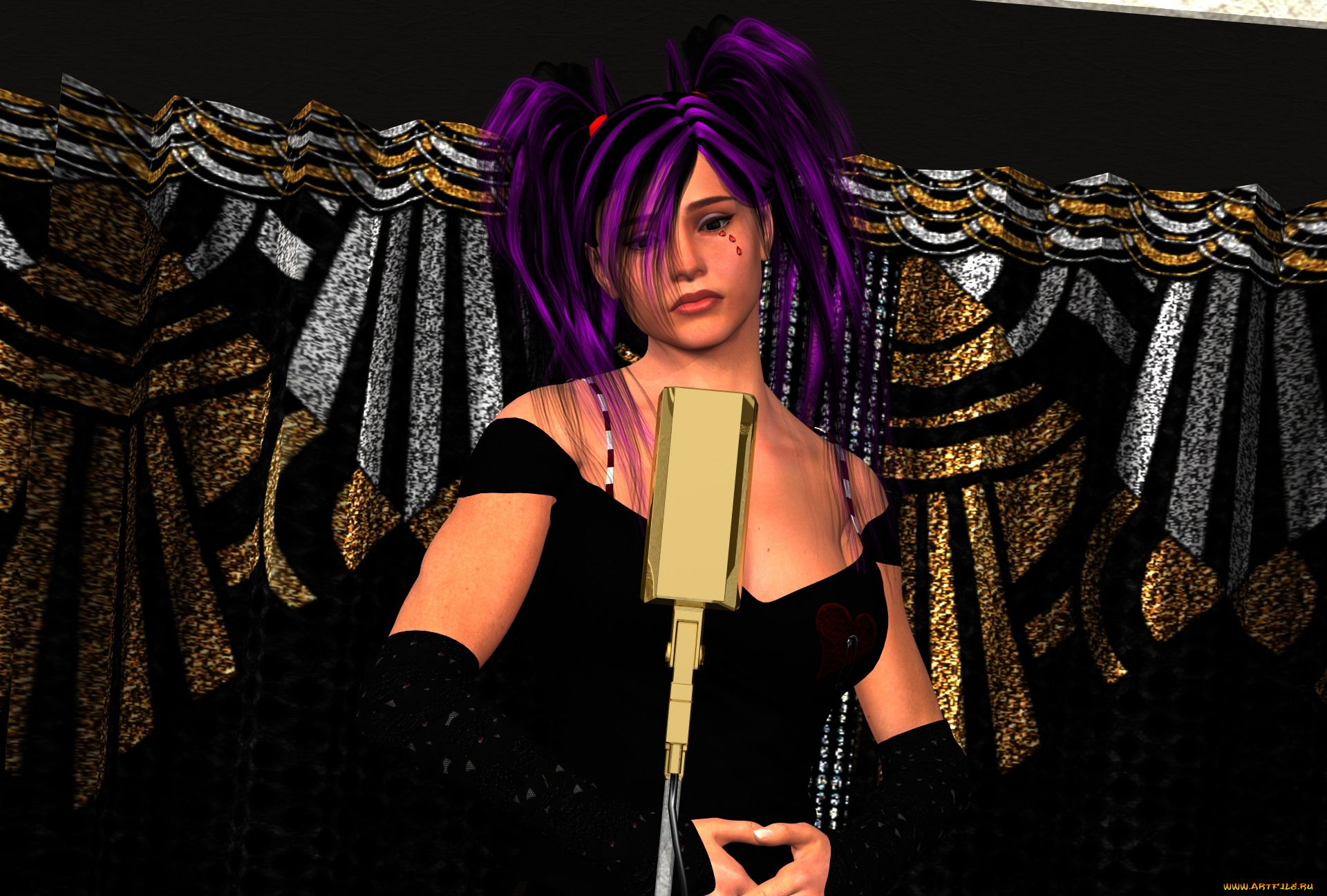 3д, графика, люди, , people, девушка, фон, микрофон, взгляд