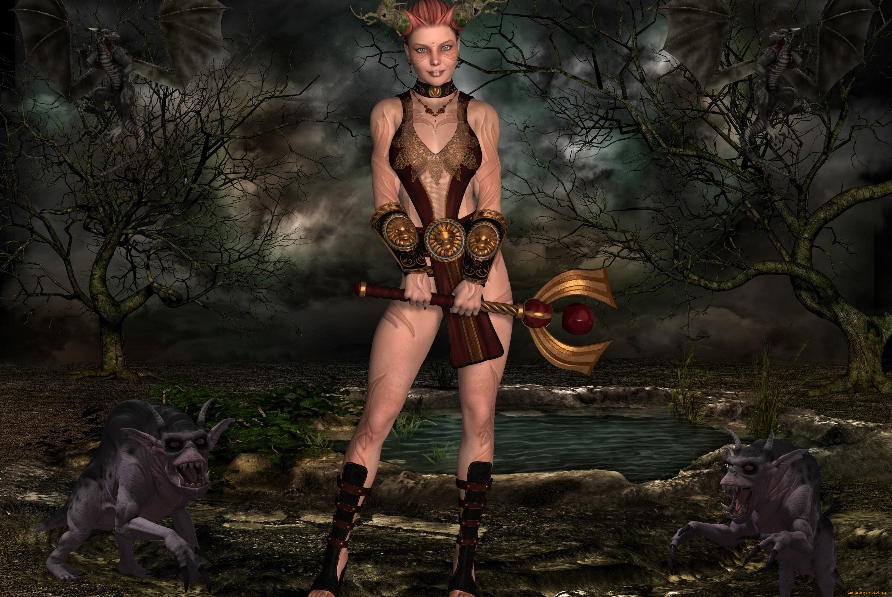 3д, графика, эльфы, , elves, существа, фон, взгляд, эльфийка