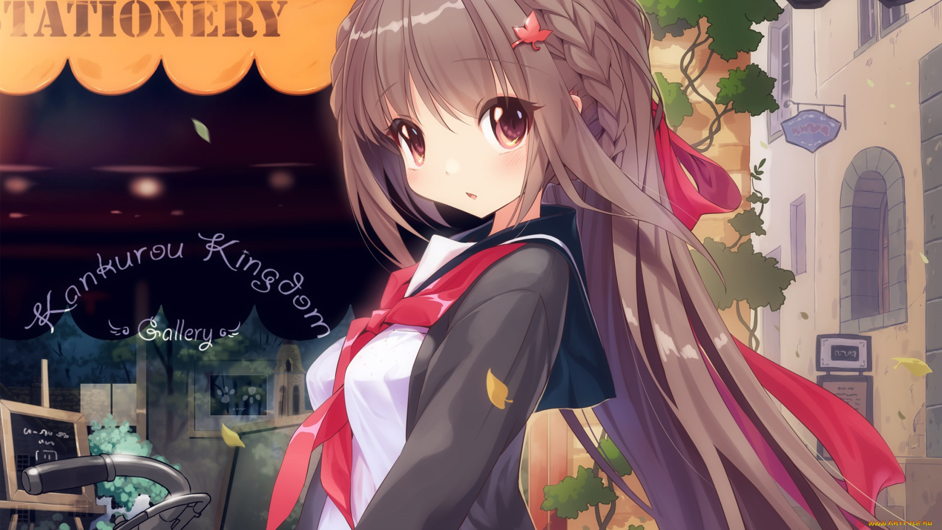 аниме, город, , улицы, , здания, девушка