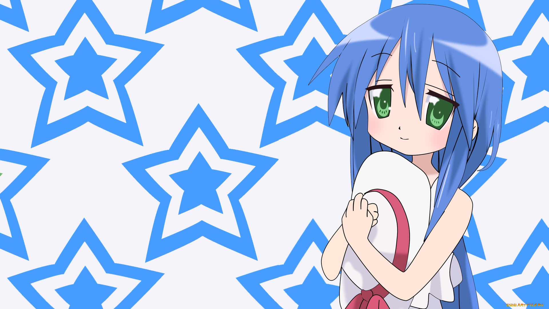 аниме, lucky, star, девушка, взгляд, фон