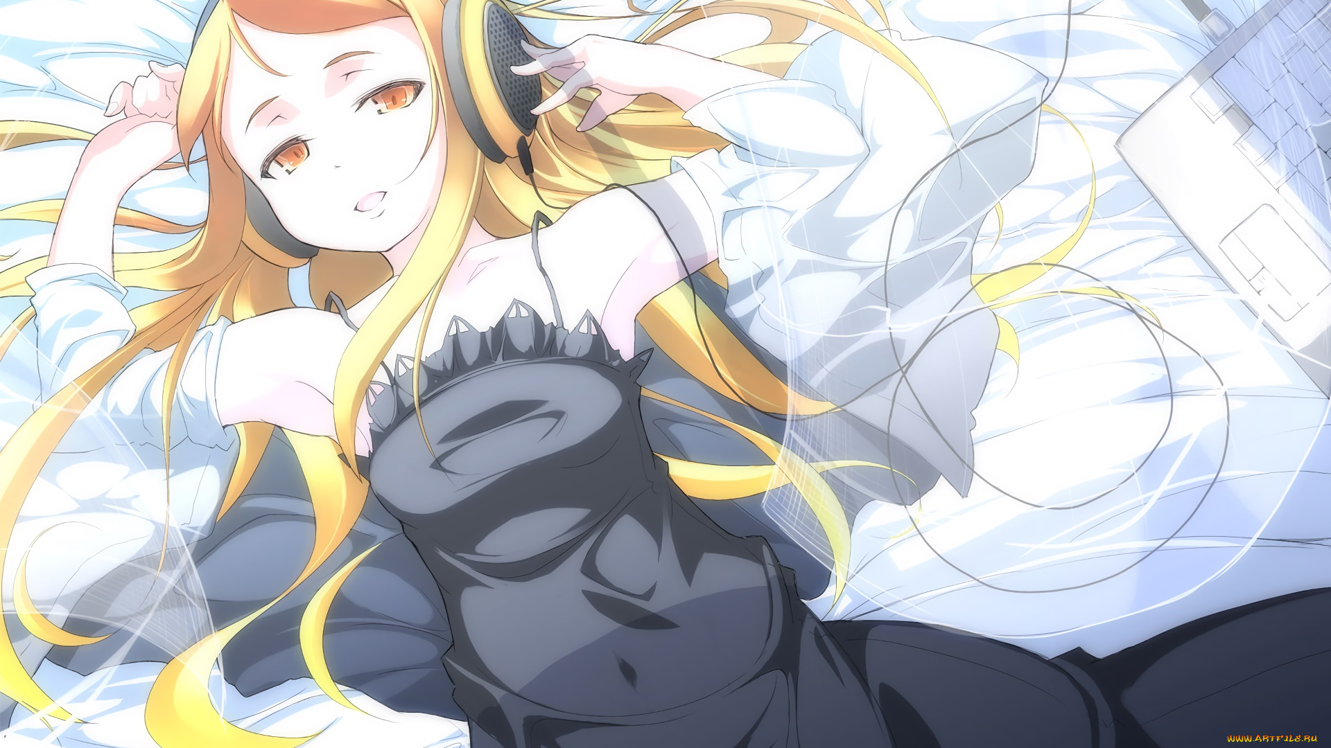 аниме, музыка, фон, девушка, взгляд