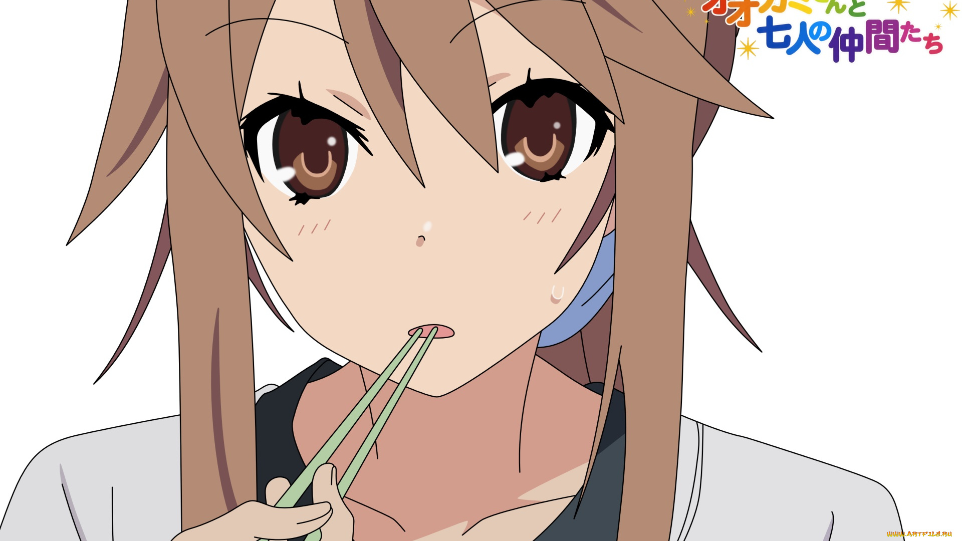 аниме, ookami-san, to, shichinin, no, nakama-tachi, девушка, взгляд, фон