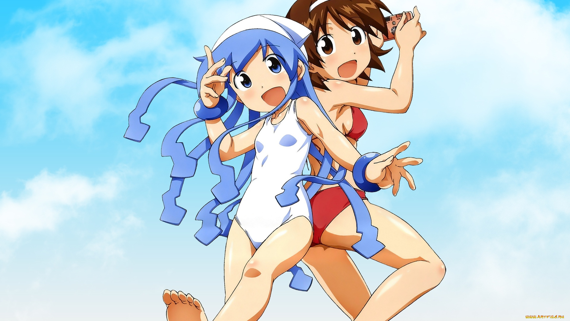 аниме, shinryaku, , ika, musume, фон, взгляд, девушки