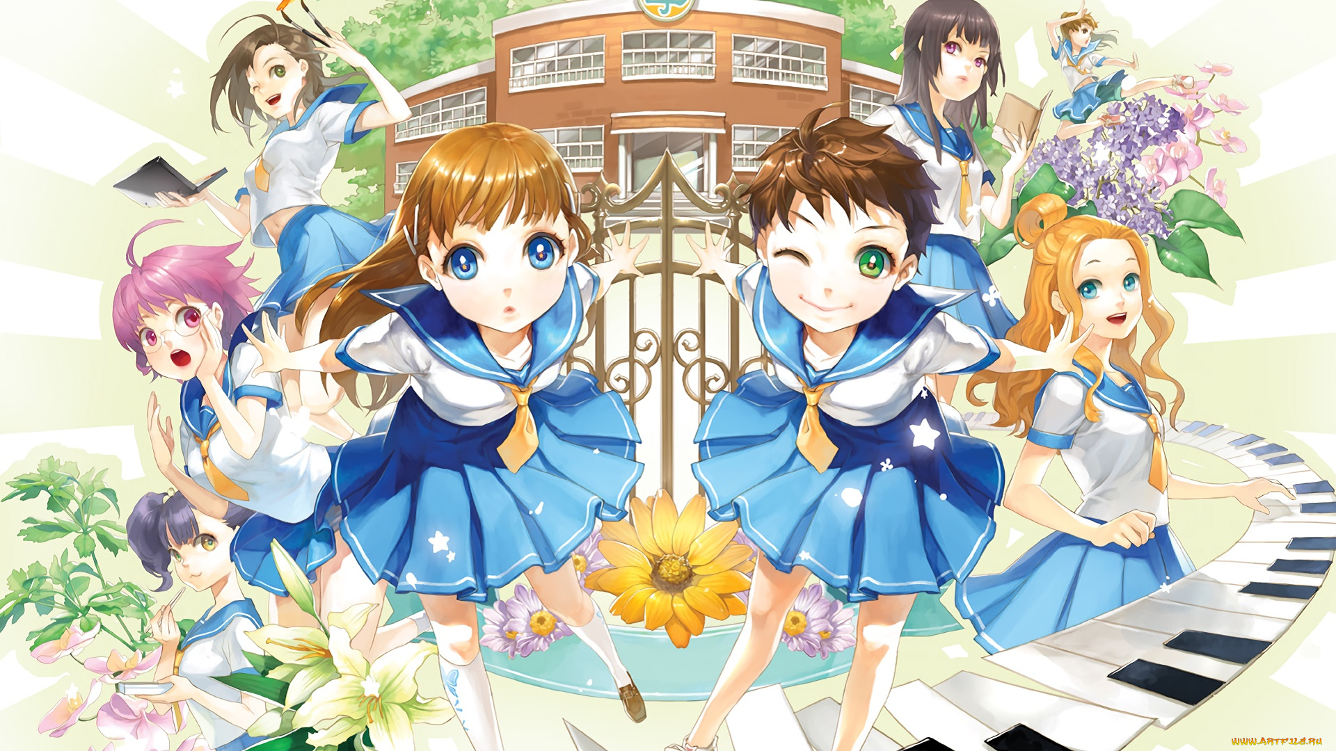 аниме, unknown, , другое, фон, девушки, взгляд