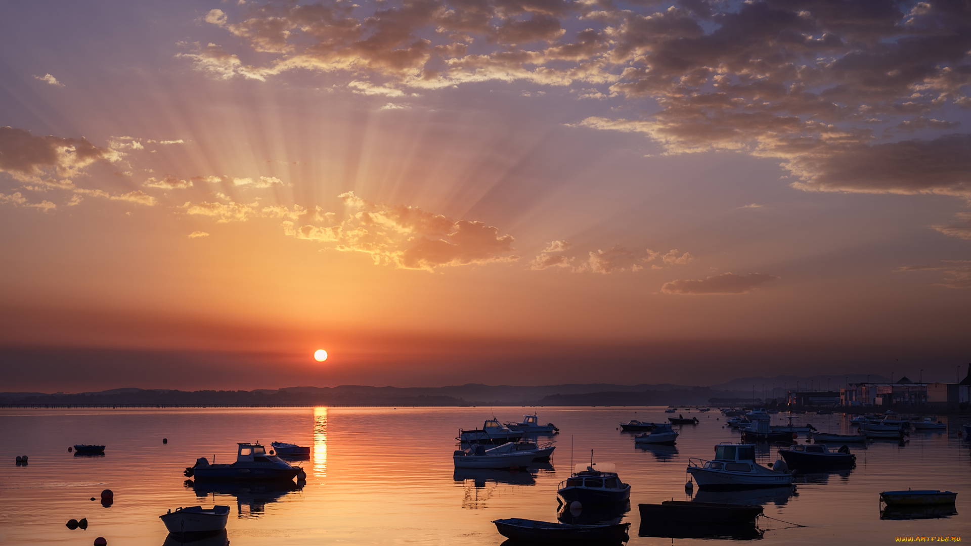 корабли, разные, вместе, закат