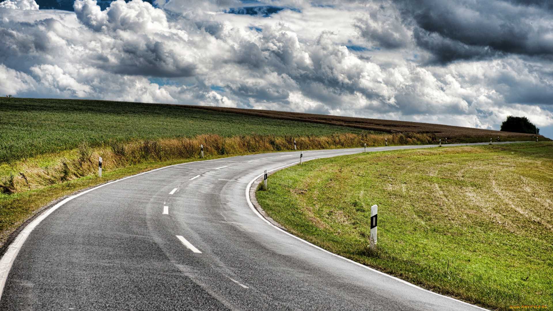 природа, дороги, небо, поле, дорога
