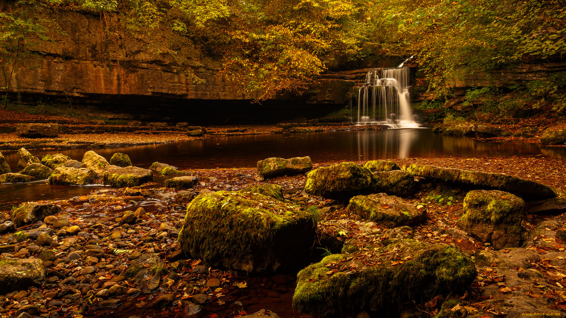 природа, водопады, камни, деревья, водопад, ручей, поток, скала, лес