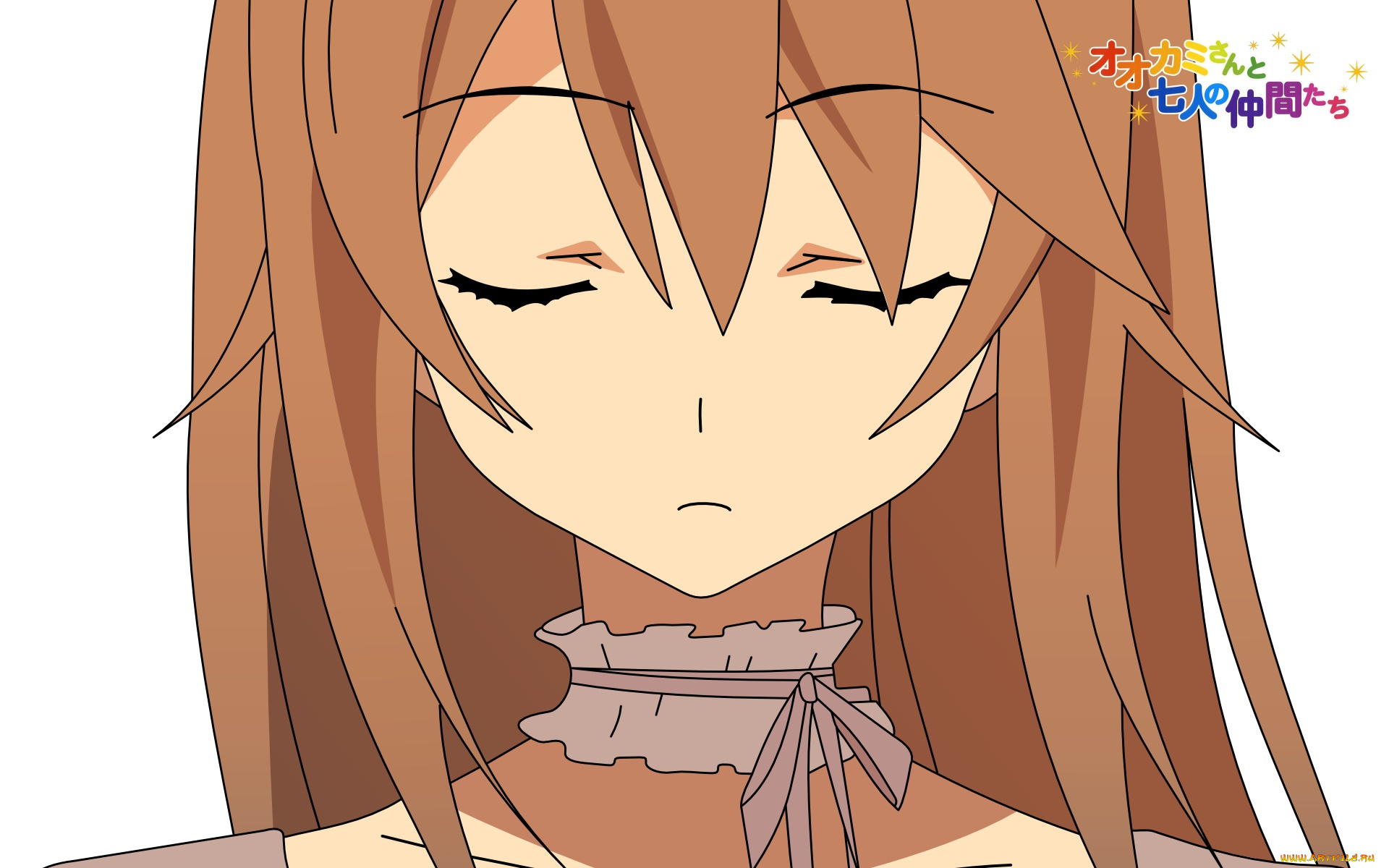 аниме, ookami-san, to, shichinin, no, nakama-tachi, девушка, взгляд, фон