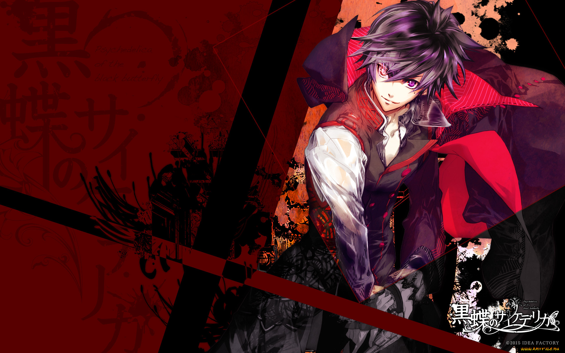 black, butterfly, аниме, парень, фон, взгляд