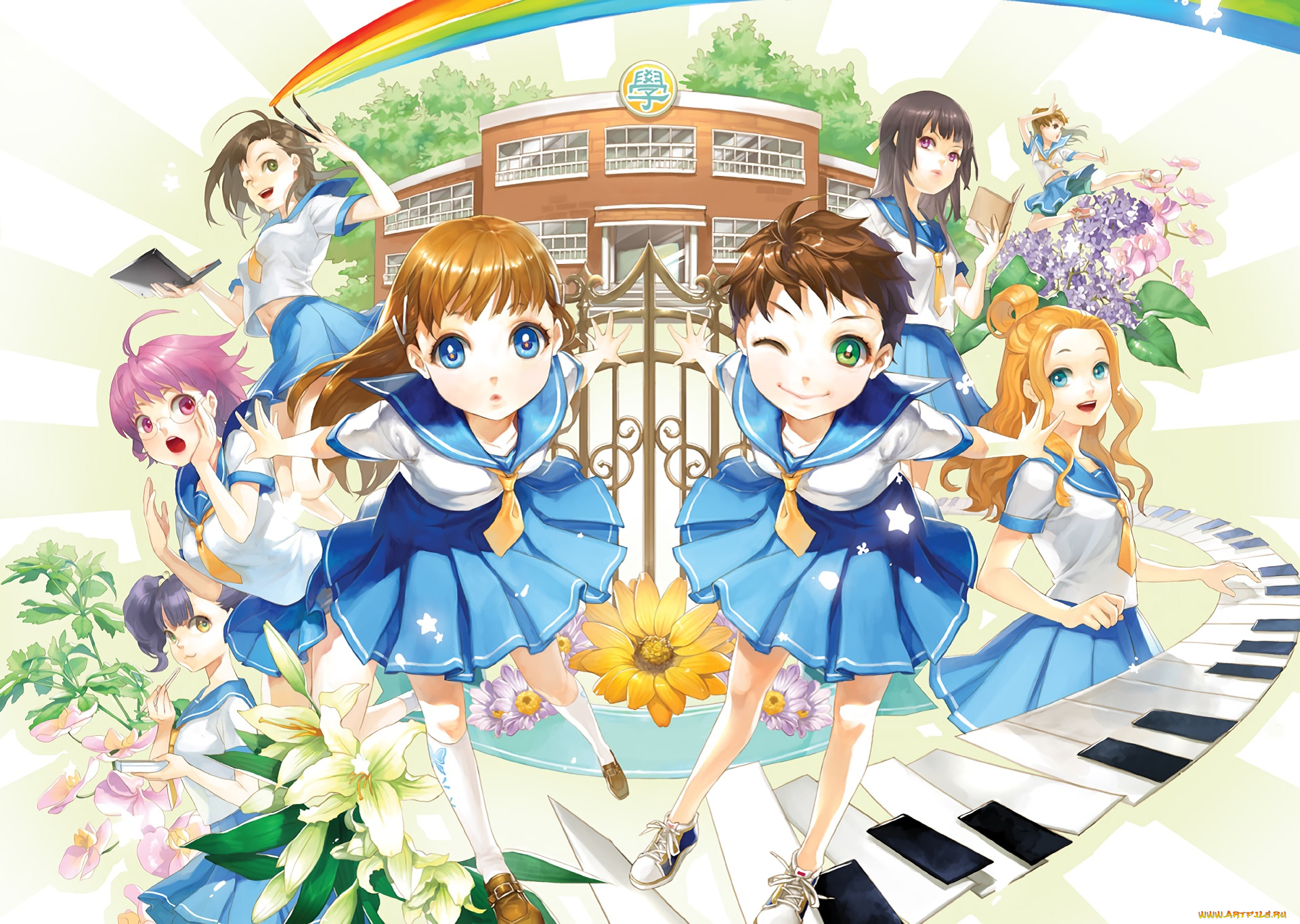 аниме, unknown, , другое, фон, девушки, взгляд