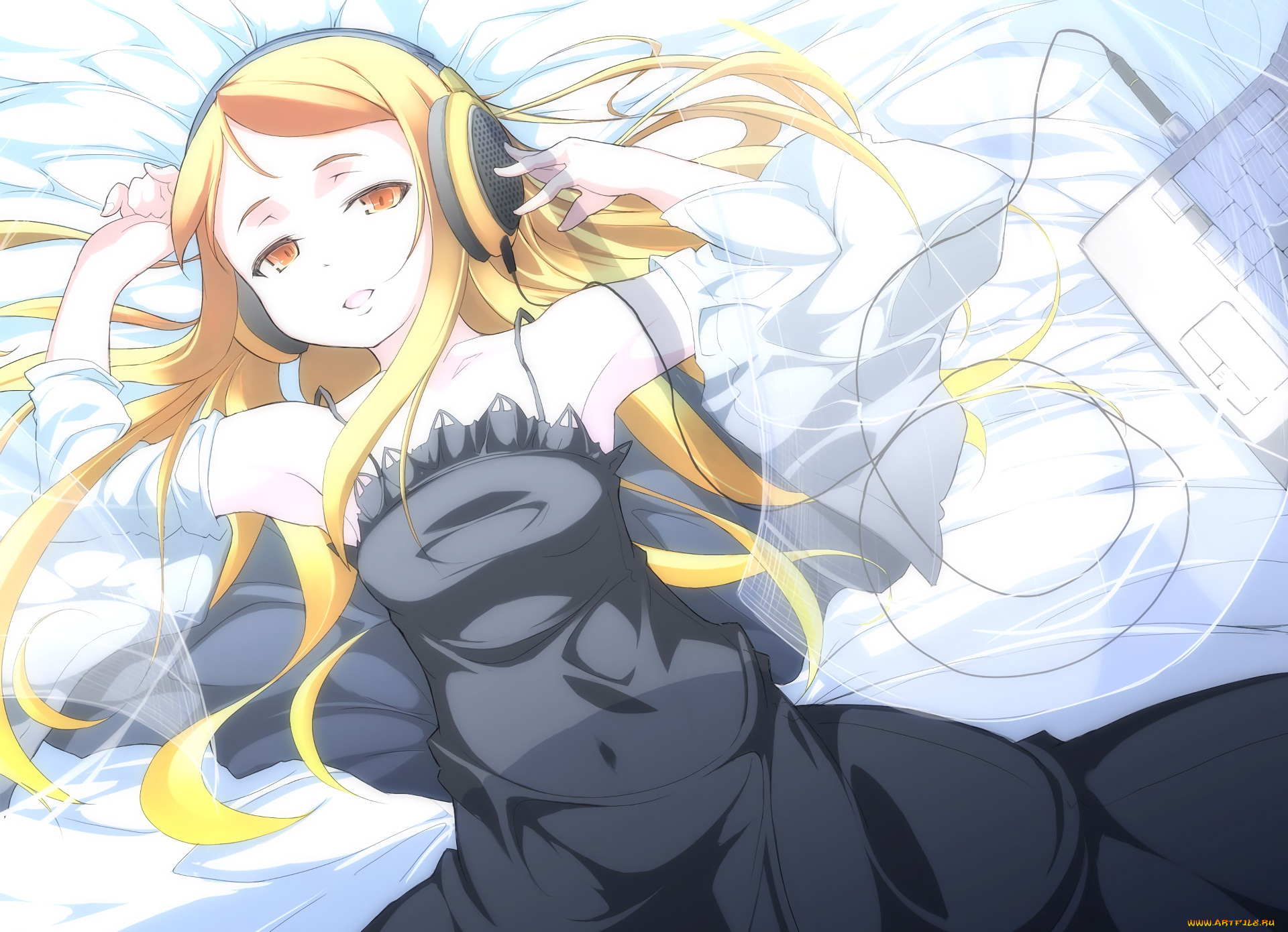 аниме, музыка, фон, девушка, взгляд