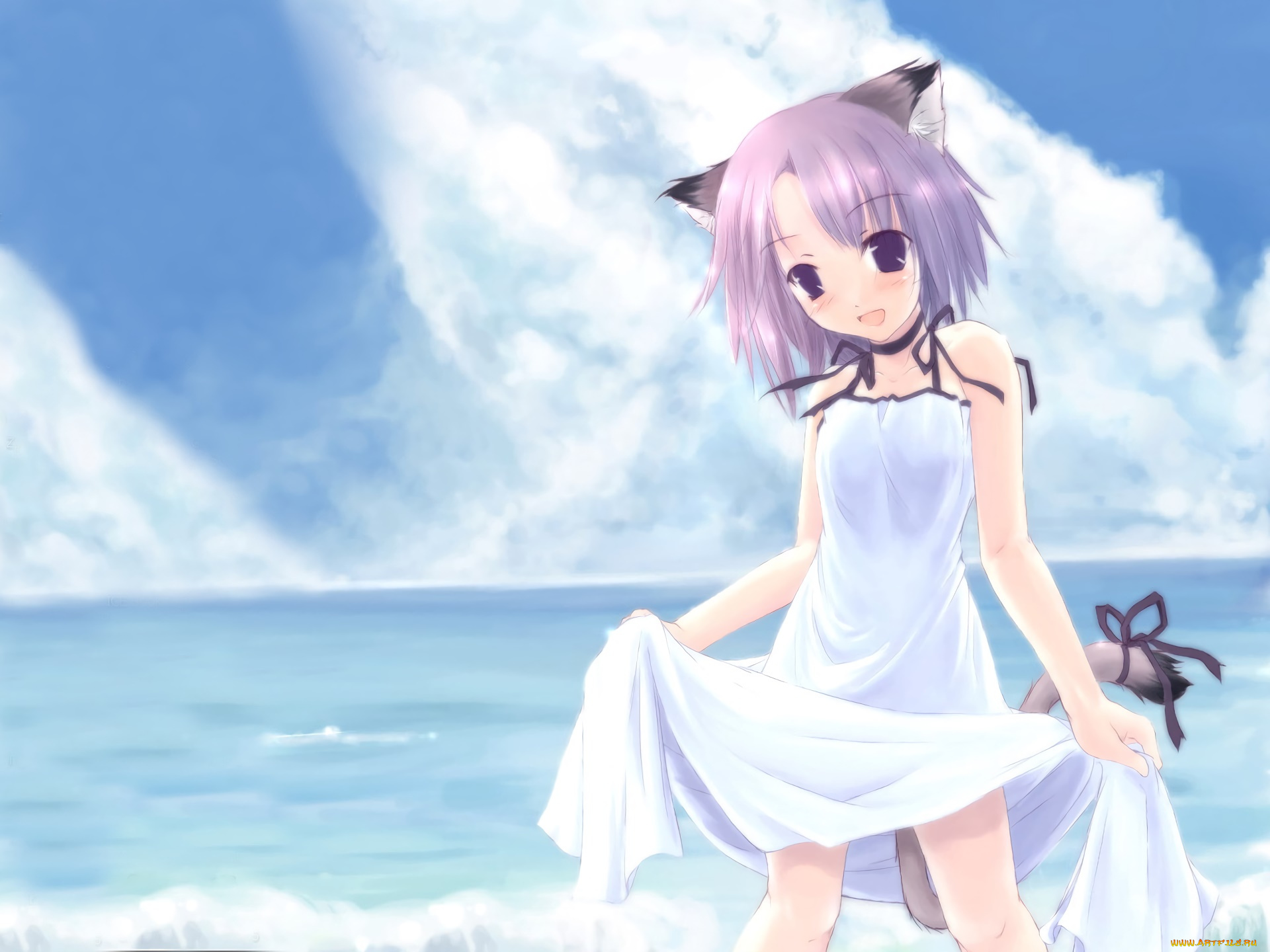 аниме, животные, , существа, фон, взгляд, девушка