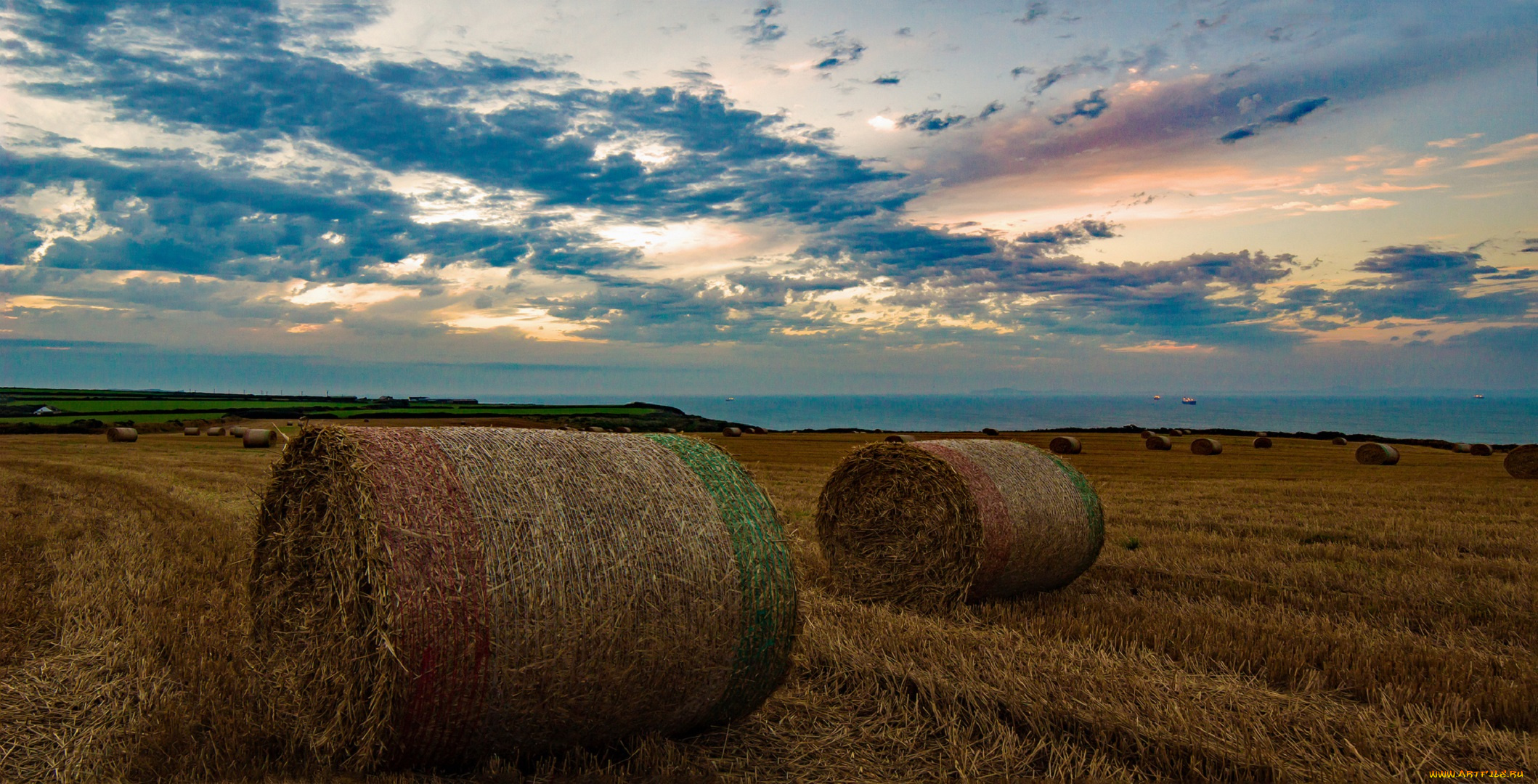 природа, поля, небо, тюки, поле
