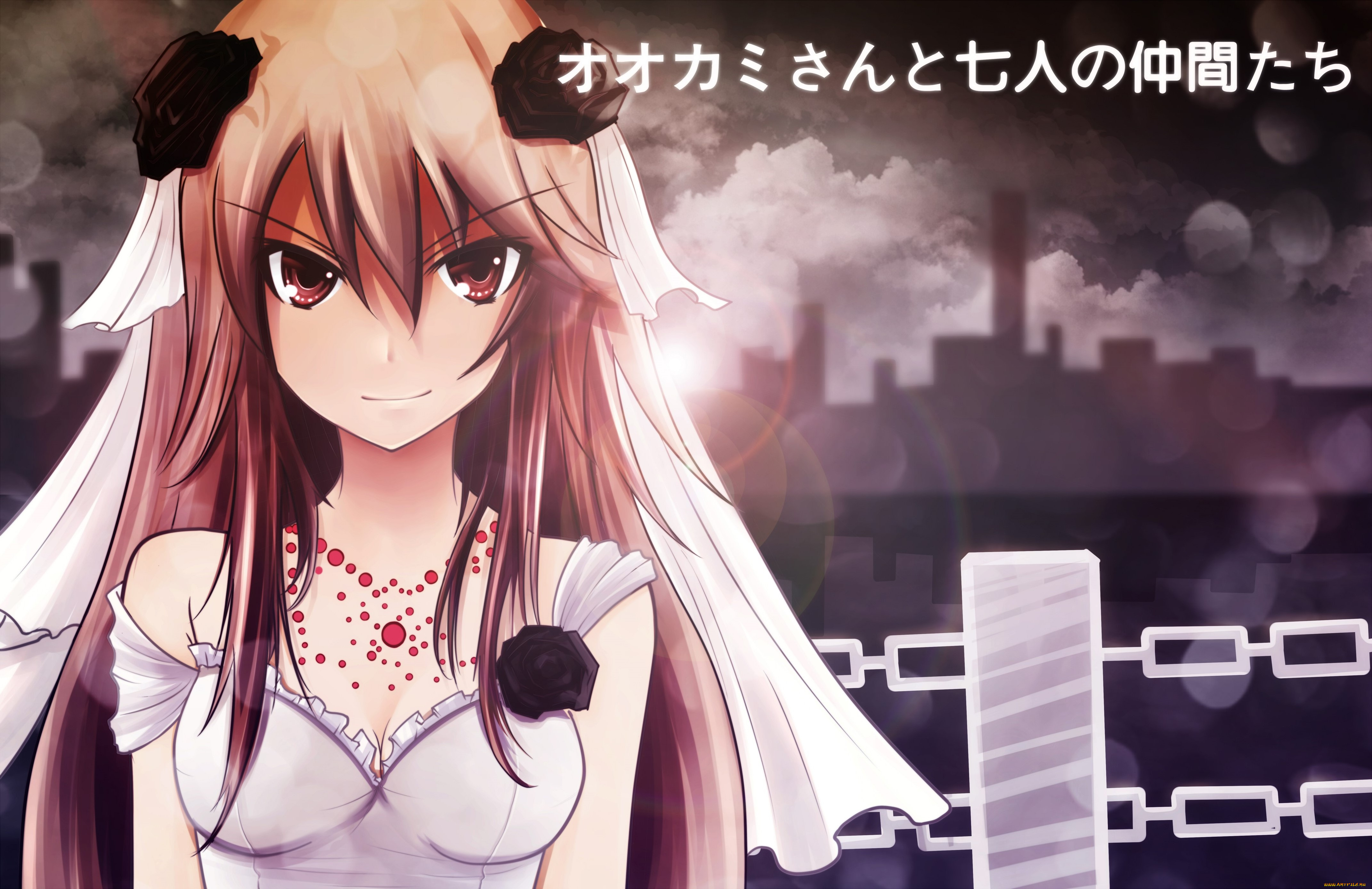 аниме, ookami-san, to, shichinin, no, nakama-tachi, девушка, взгляд, фон