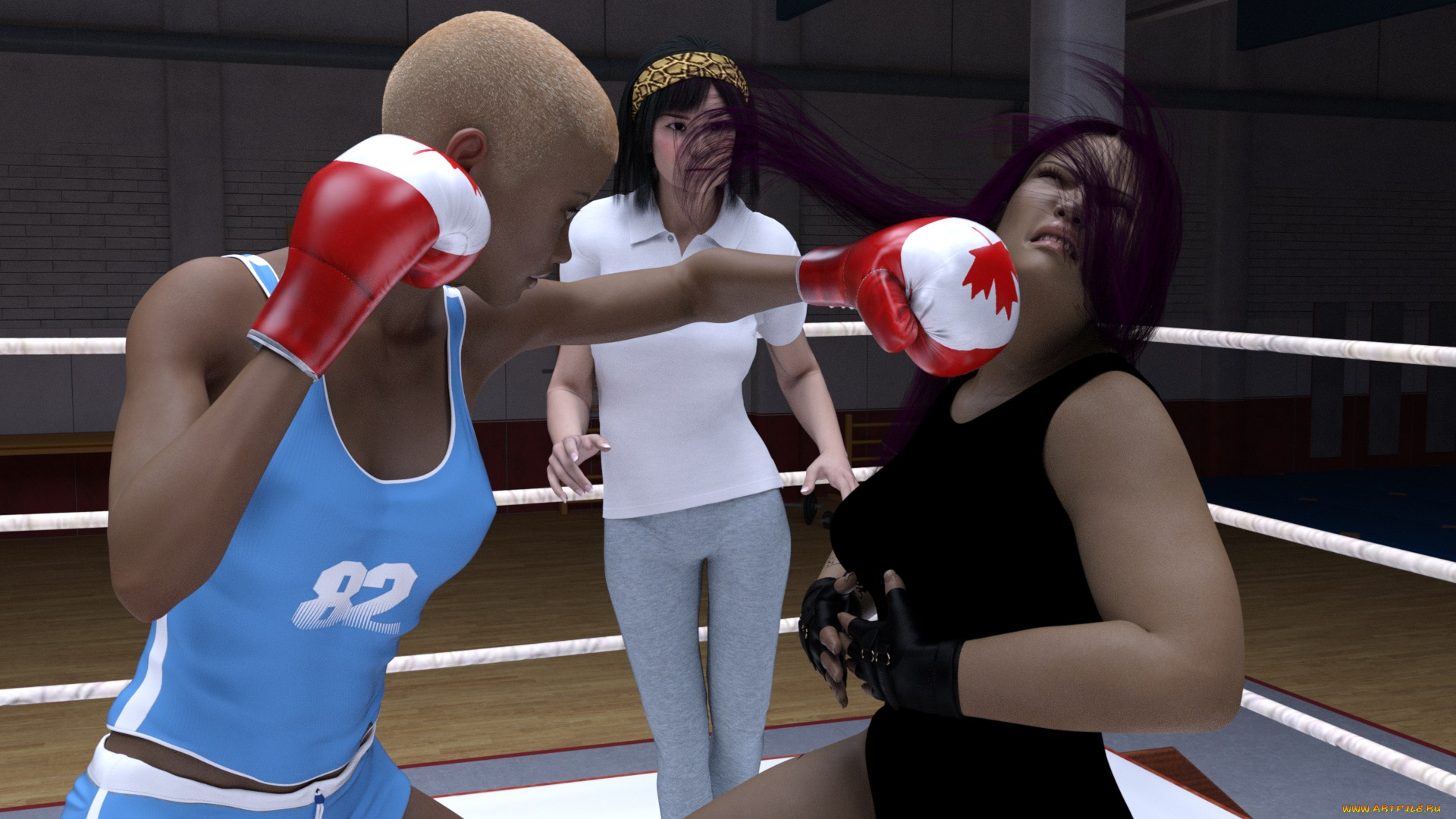 3д, графика, спорт, , sport, бокс, ринг, фон, взгляд, девушки