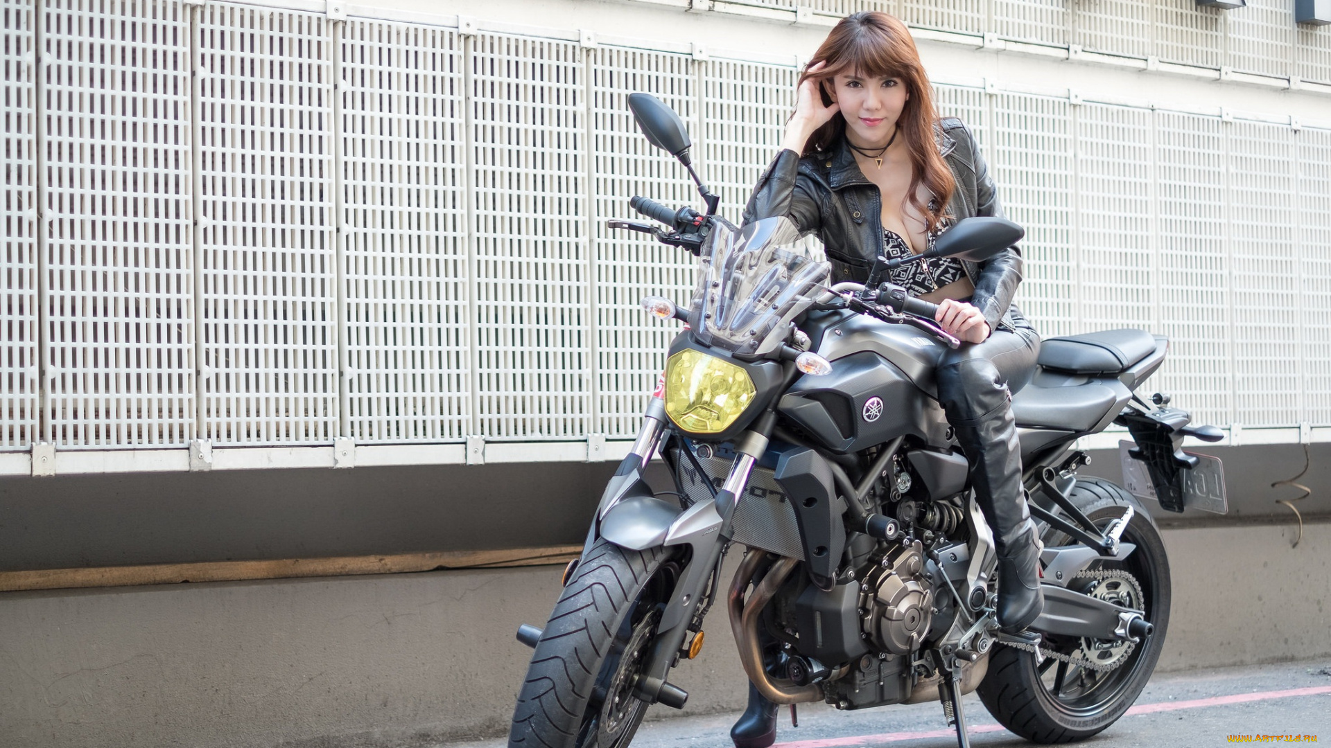 мотоциклы, мото, с, девушкой, азиатка, девушка, мотоцикл