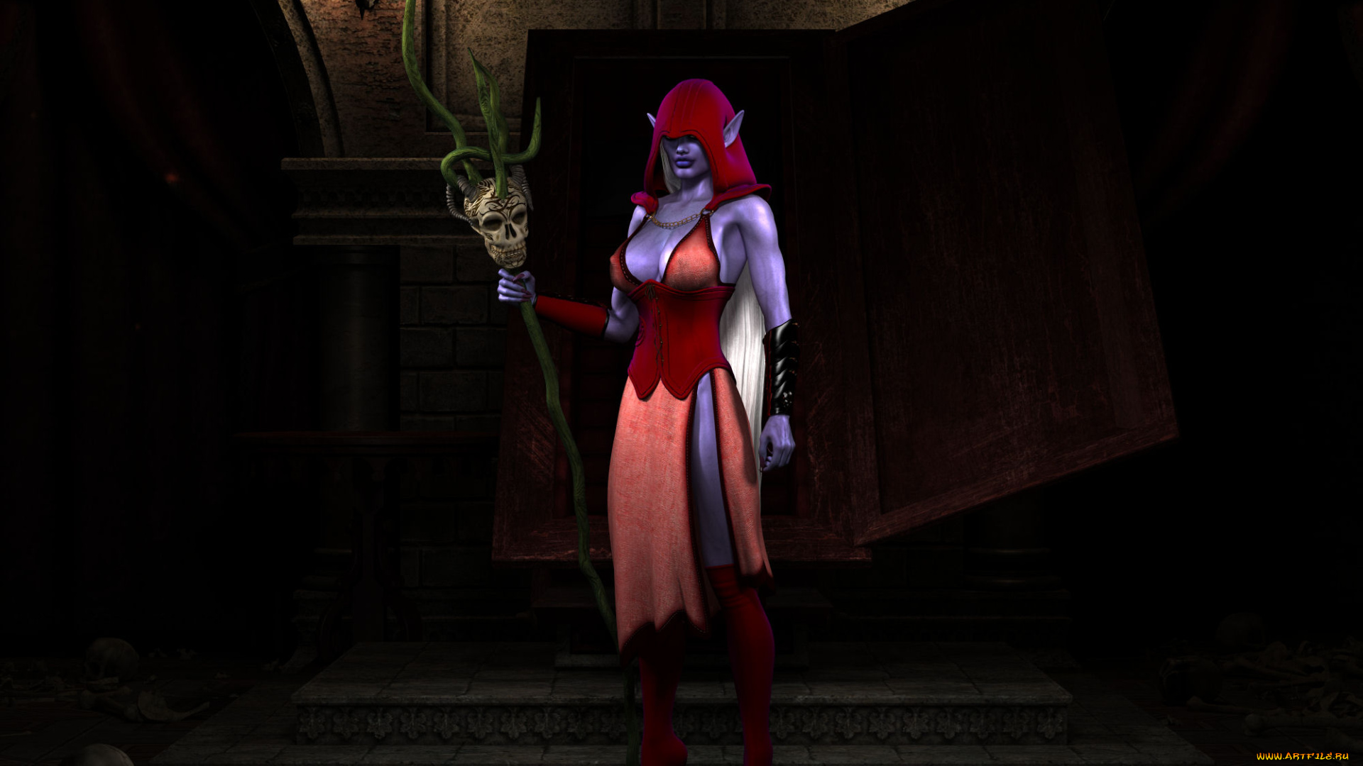 3д, графика, эльфы, , elves, взгляд, фон, эльфийка