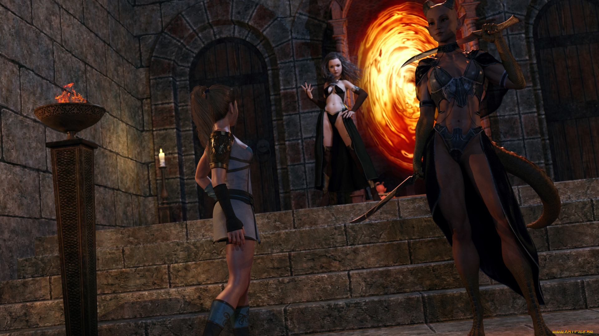 3д, графика, фантазия, , fantasy, взгляд, фон, девушки