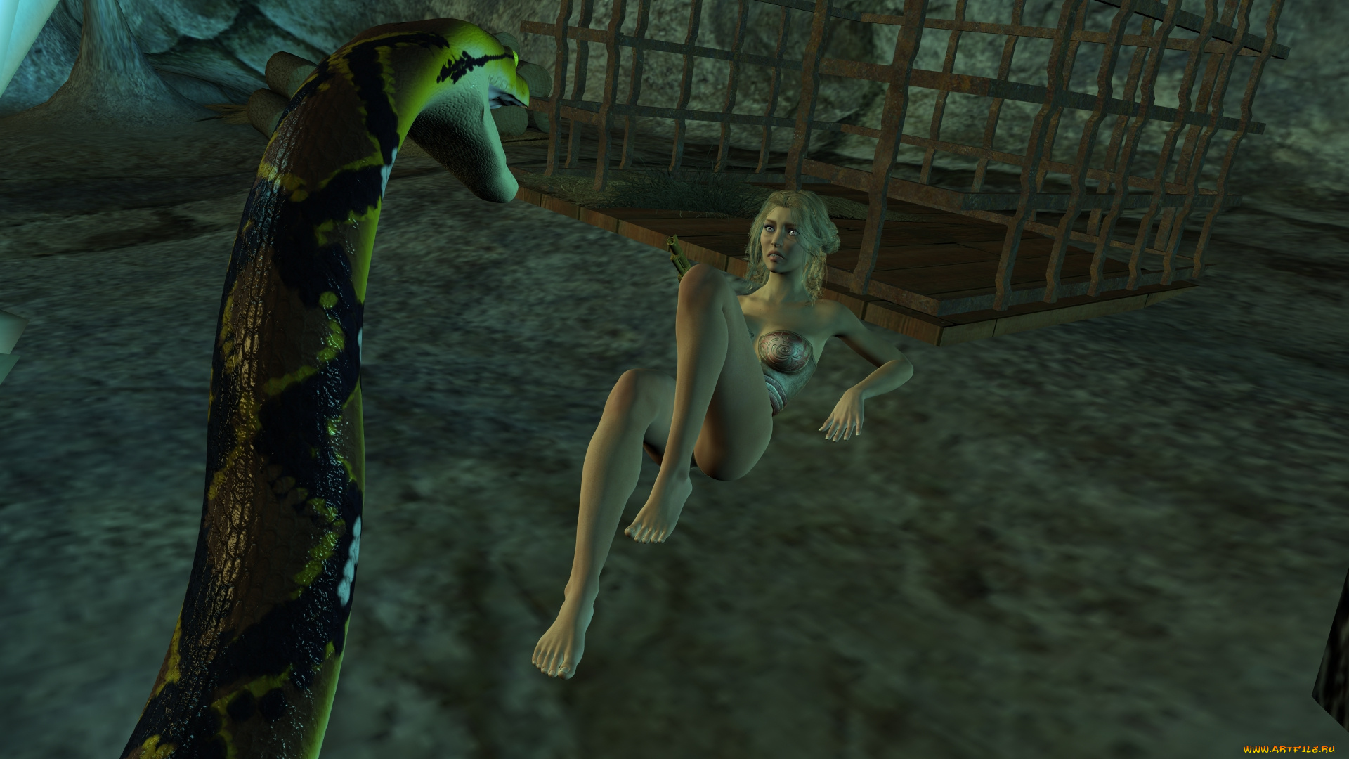 3д, графика, фантазия, , fantasy, змея, фон, взгляд, девушка