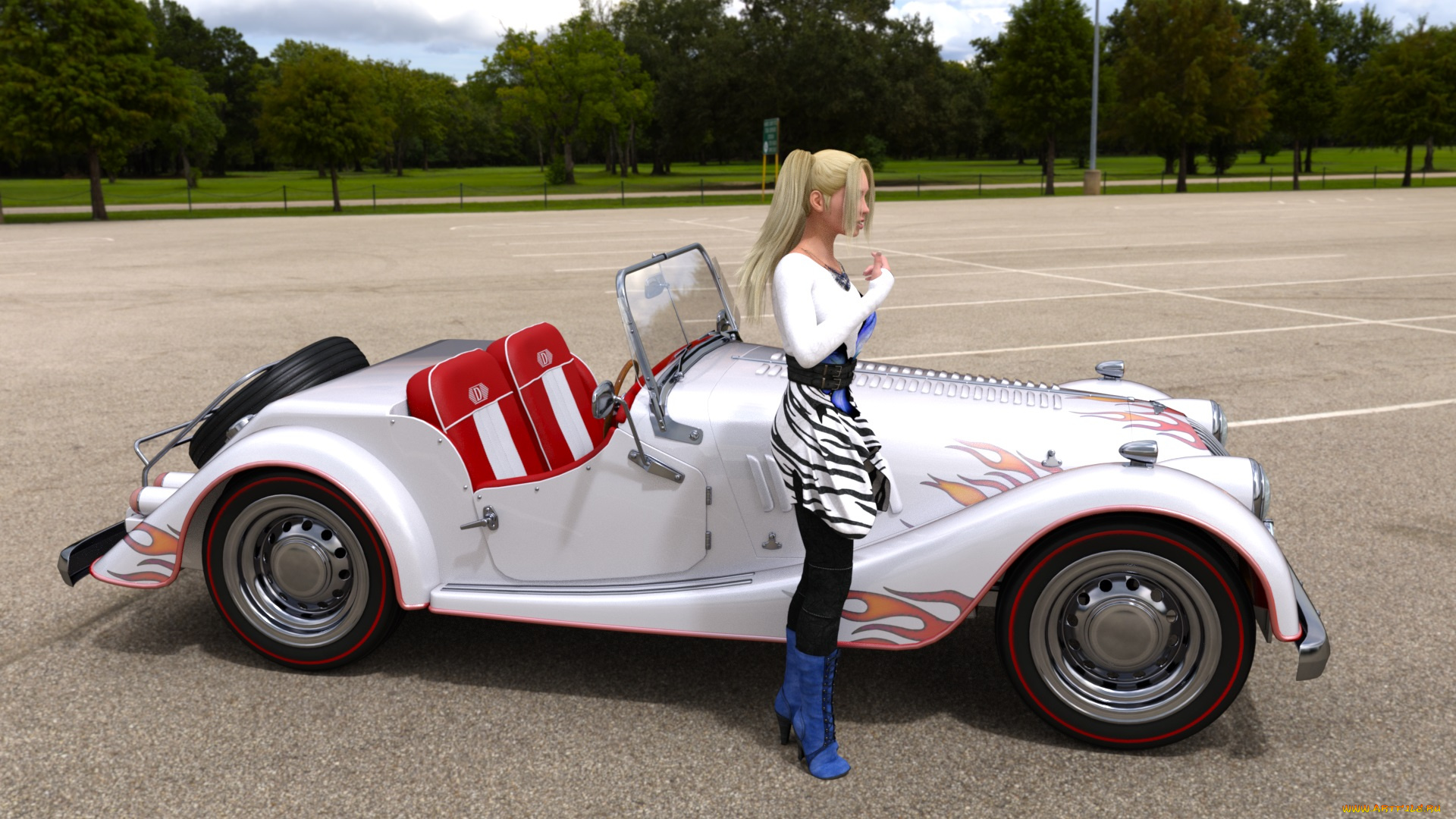 3д, графика, люди-авто, мото, , people-, car, , , moto, девушка, фон, взгляд