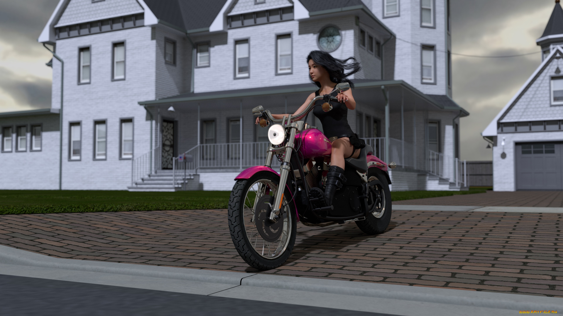 3д, графика, люди-авто, мото, , people-, car, , , moto, взгляд, фон, девушка